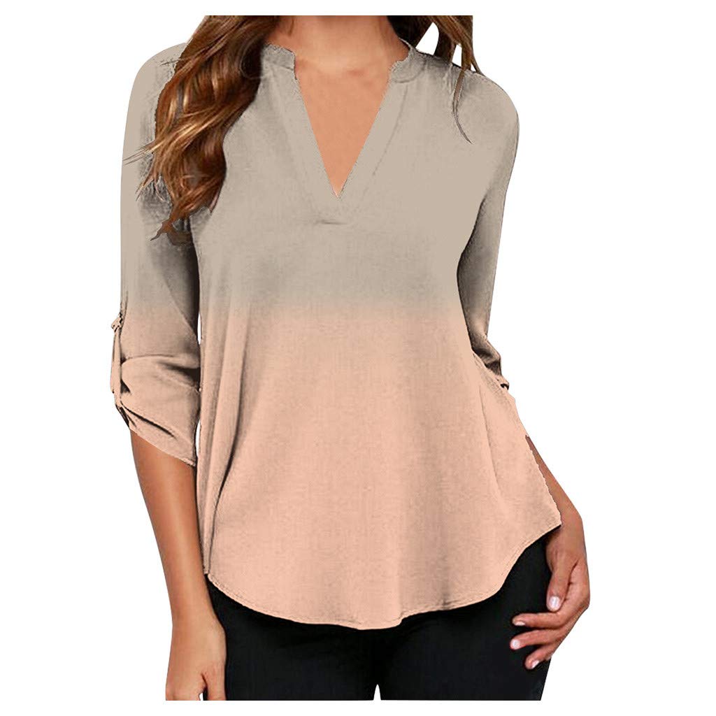 Plus Size Tie-Dye Gradient Chiffon Blouse for Women - V Neck Long Sleeve Flowy Shirt in White | Perfect for Casual Wear, Office Outfits & Special Occasions