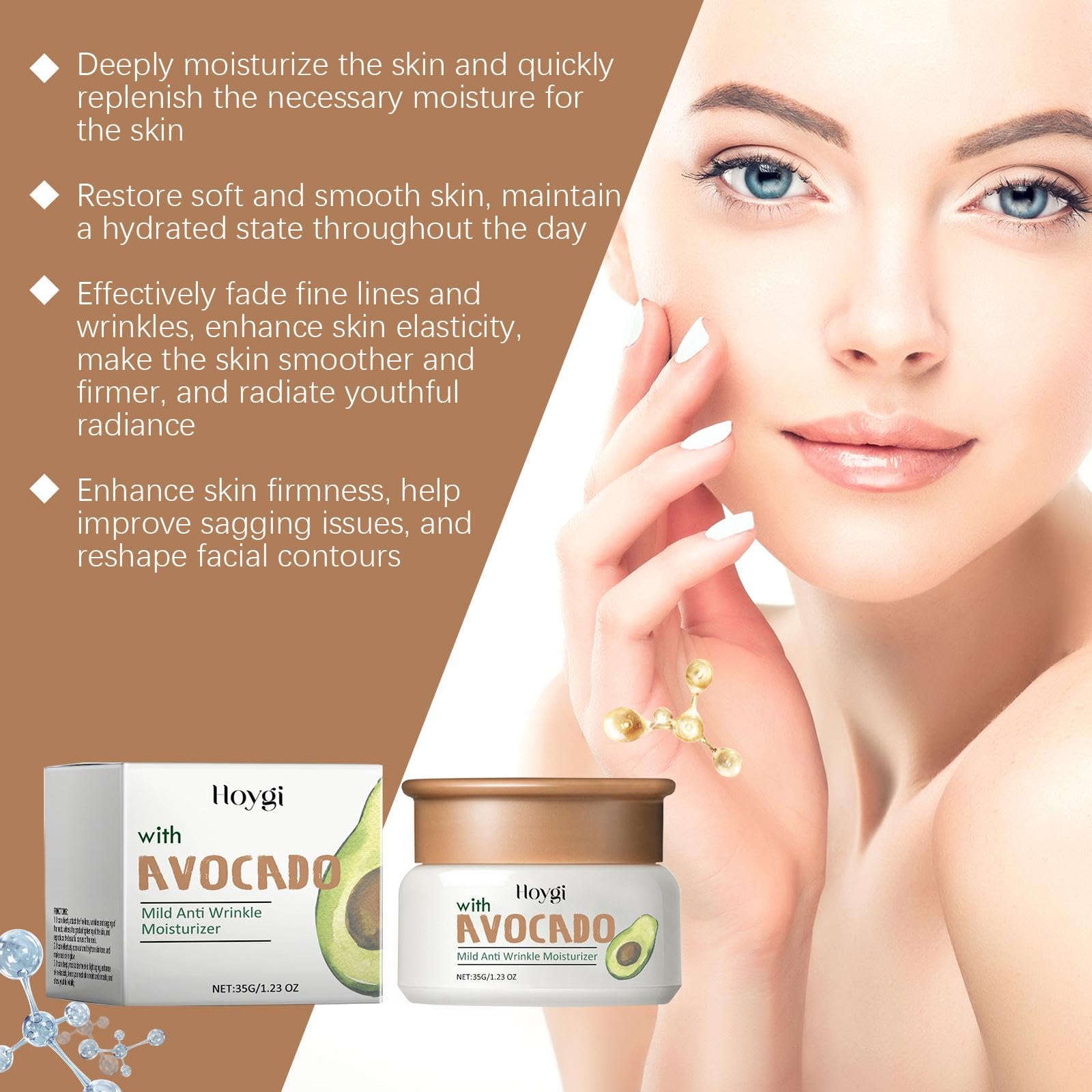 Avocado Moisturizing Cream - Anti-Wrinkle & Firming Face Cream with Vitamin C & E for Elasticity Boost | Deep Hydration, Skin Repair & Refinement | Day & Night Use for Dry, Aging Skin
