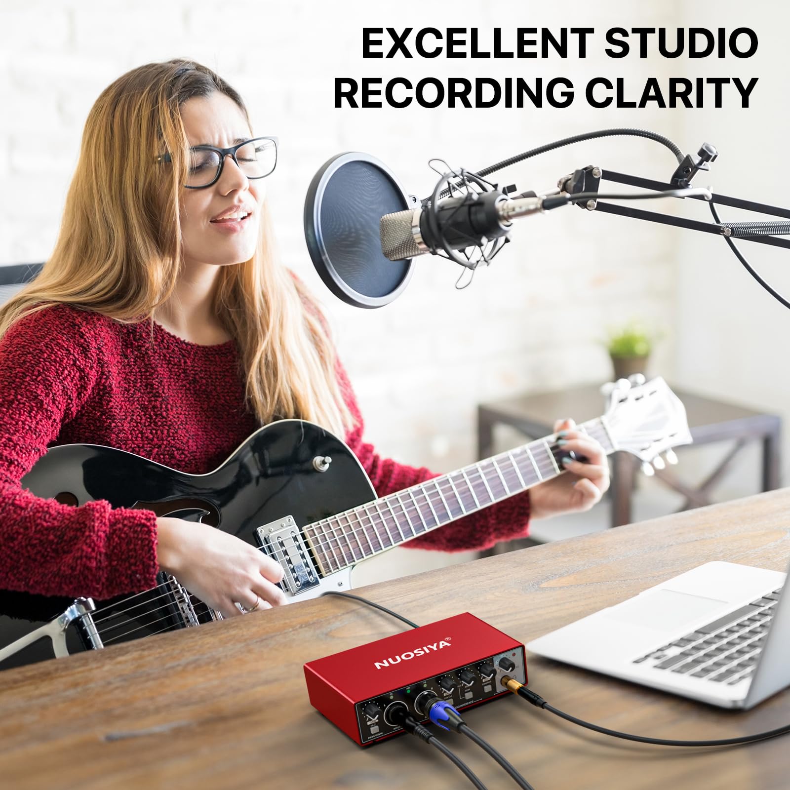 Professional USB Audio Interface for PC & Mac - 2x2 Guitar Recording Interface with 24Bit/192kHz, 48V Phantom Power | Perfect for Music Production, Podcasting, Live Streaming & Home Studio Recording