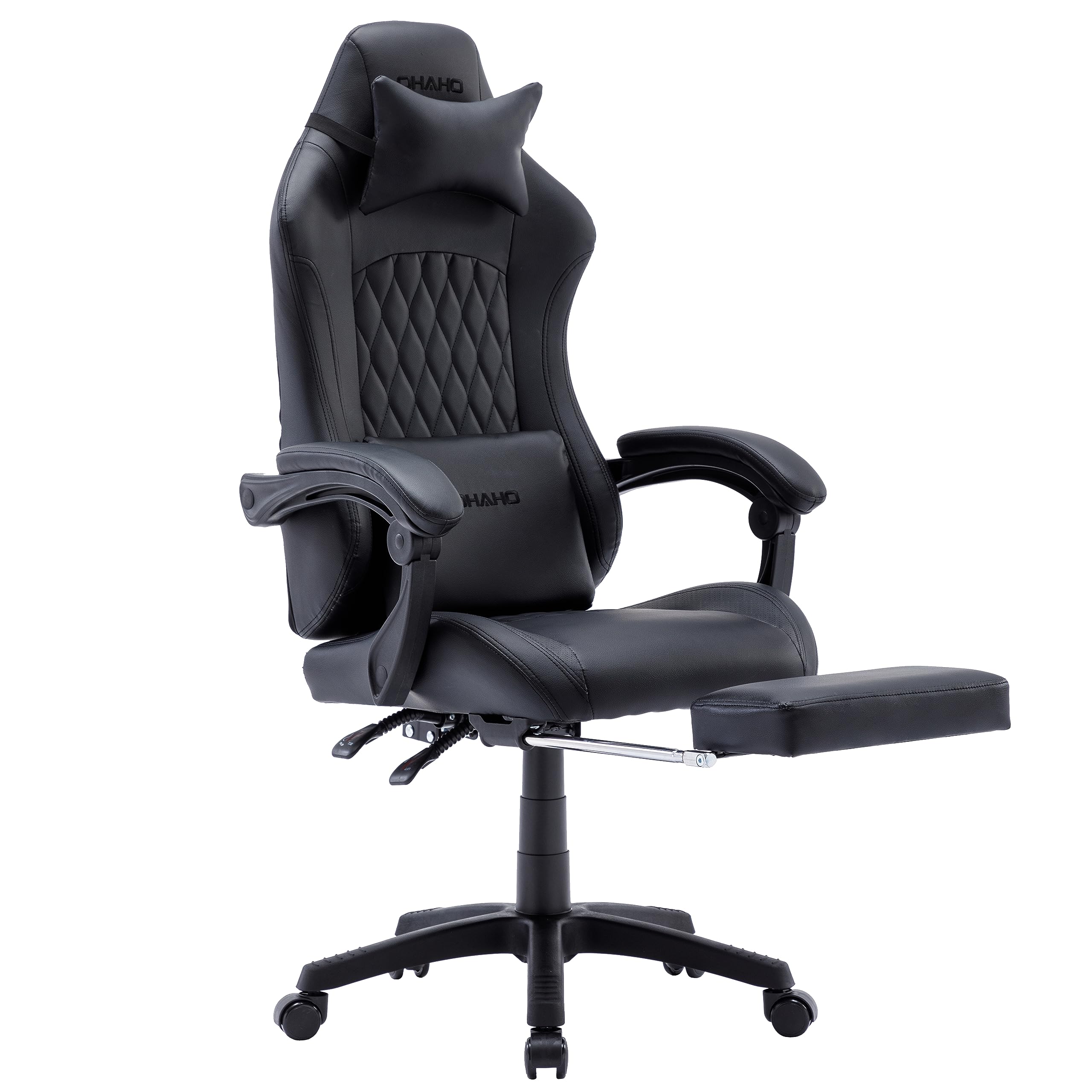 OHAHO Ergonomic Gaming Chair with Adjustable Lumbar Support & Footrest - 360° Swivel Height-Adjustable Office Computer Chair with Headrest for PC Gamers & Home Office (Black) - Perfect for Long Gaming Sessions & Remote Work Comfort