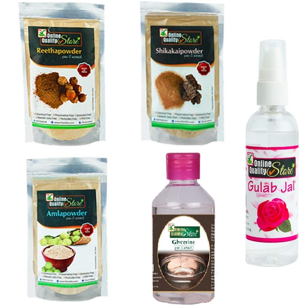 **Organic Reetha Shikakai Amla Hair Powder + Glycerin & Pure Rose Water (Gulab Jal) Combo Pack – 850g | Natural Hair & Skin Care | Dry Skin Moisturizer & Body Lotion | Ideal for Hair Growth, Scalp Health & Hydrated Skin**