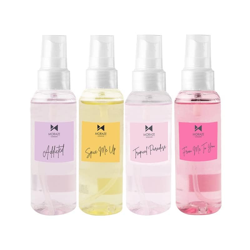Moraze Long Lasting Body Mist for Men & Women - 4 Pack Travel Size Fragrance Perfume Spray (50ml Each) - Fresh Scent for Daily Use, Gym, Office & Outdoor Activities