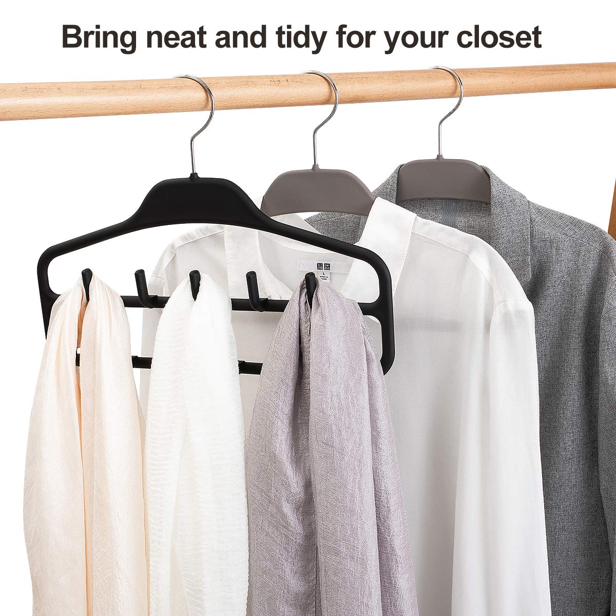 360° Swivel Belt Hanger Rack Holder - 2 Pack Heavy Duty Closet Organizer with 11 Non-Slip Rubberized Hooks, Black (14 x 0.39 x 11 Inch) - Perfect for Closet, Bedroom, Bathroom & Entryway Storage Organization