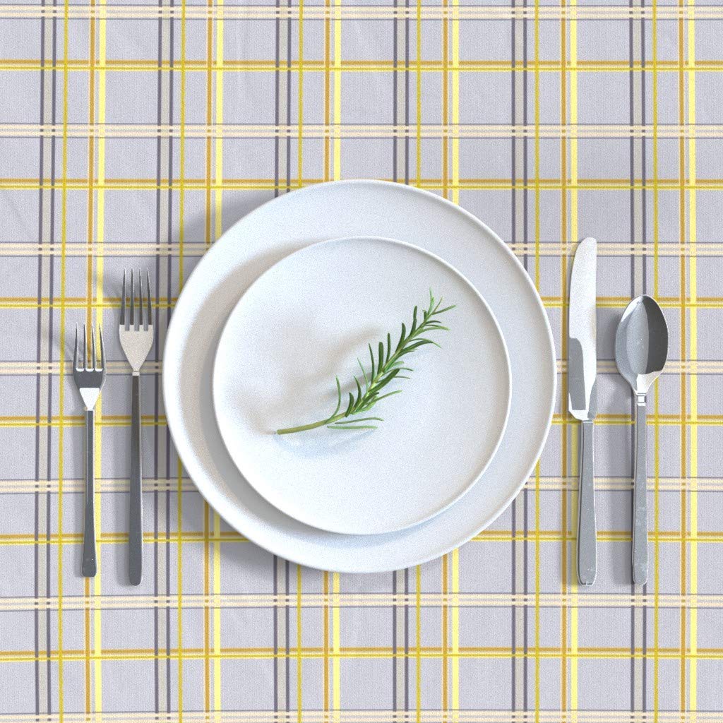 Premium Cotton Sateen Tablecloth 70x108 Inches - Jordan Plaid Bee Dance Tartan Design in Sky Blue, Yellow & Gray | Spring & Summer Decor, Easter Table Setting, Baby Boy Shower, Dining Room Linens