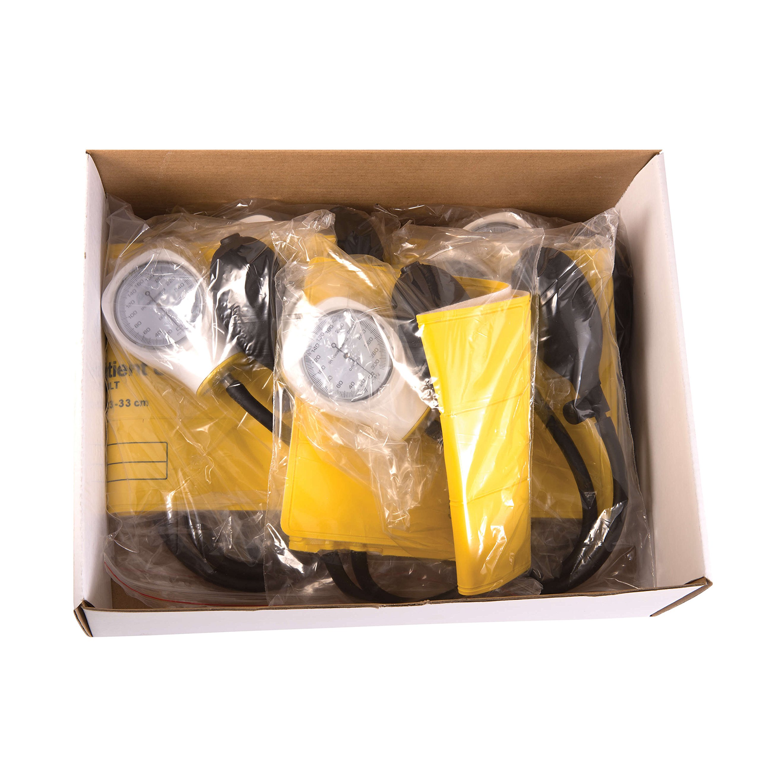 MABIS Disposable Arm Blood Pressure Cuff - Single Use Manual Sphygmomanometer for Adults (Box of 5, Yellow) | Ideal for Clinics, Hospitals & Home Health Monitoring