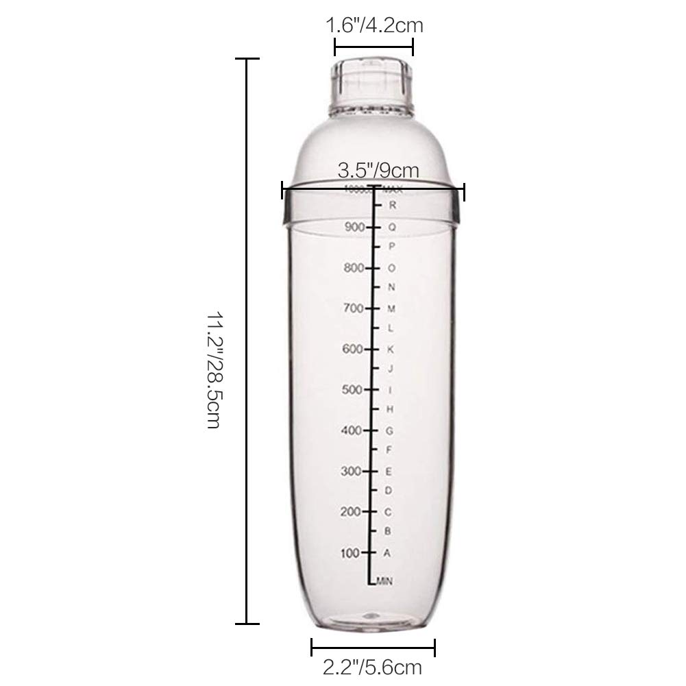 2-Piece Professional Plastic Cocktail Shaker Set - 33oz/1000cc Drink Mixer for Boba Tea, Smoothies & Cocktails - Essential Bar Tools for Home & Commercial Use