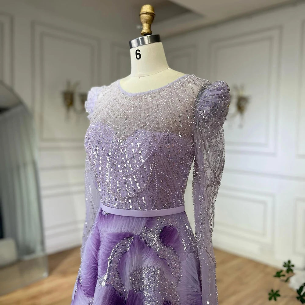 Elegant Muslim Beaded A-Line Evening Gown for Women - Luxury Dubai Style Formal Dress LA72847 | Perfect for Weddings, Galas & Special Occasions