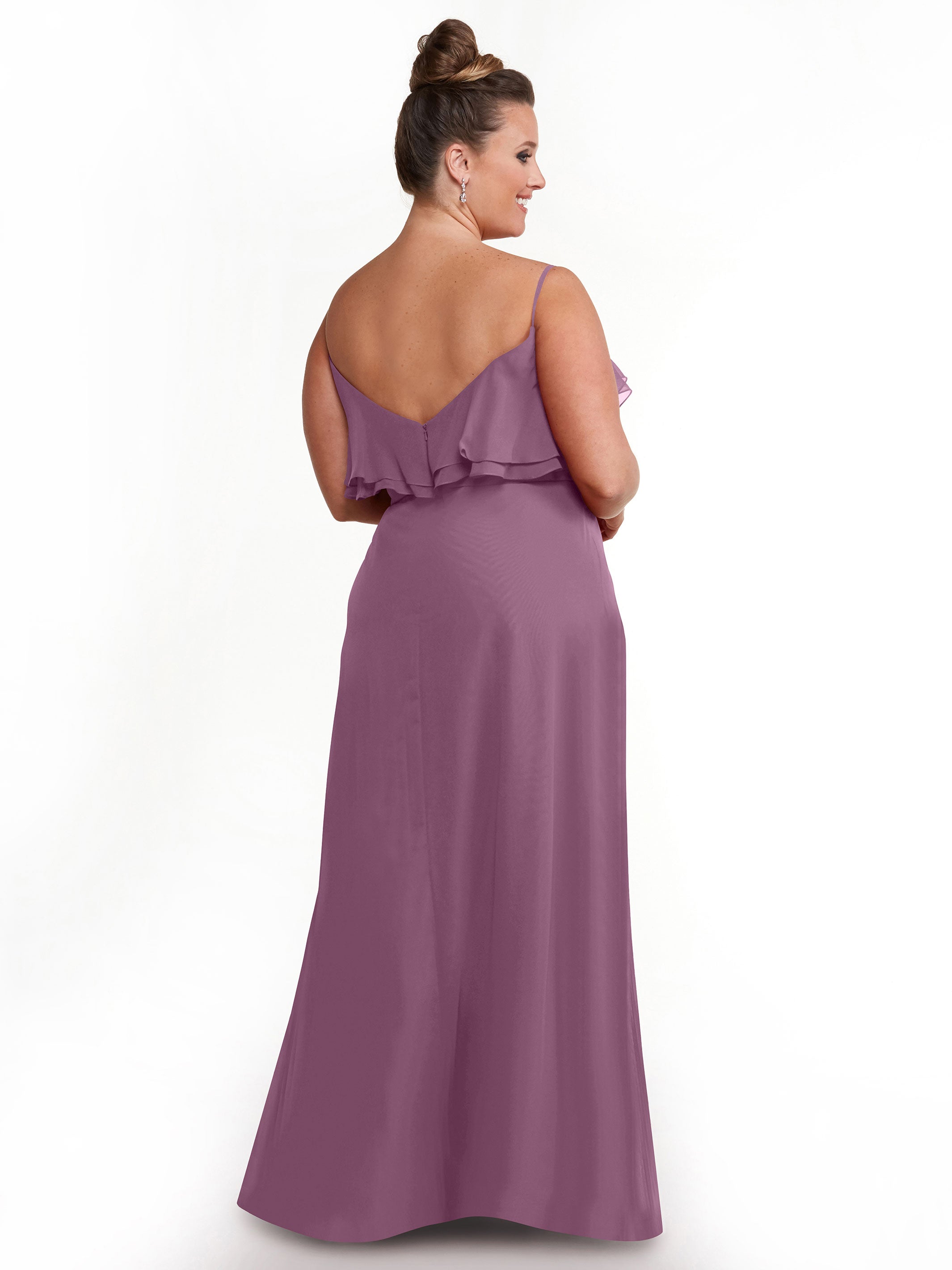 Elegant Ruffled Neckline Chiffon Bridesmaid Dress - Perfect for Weddings, Formal Events & Special Occasions