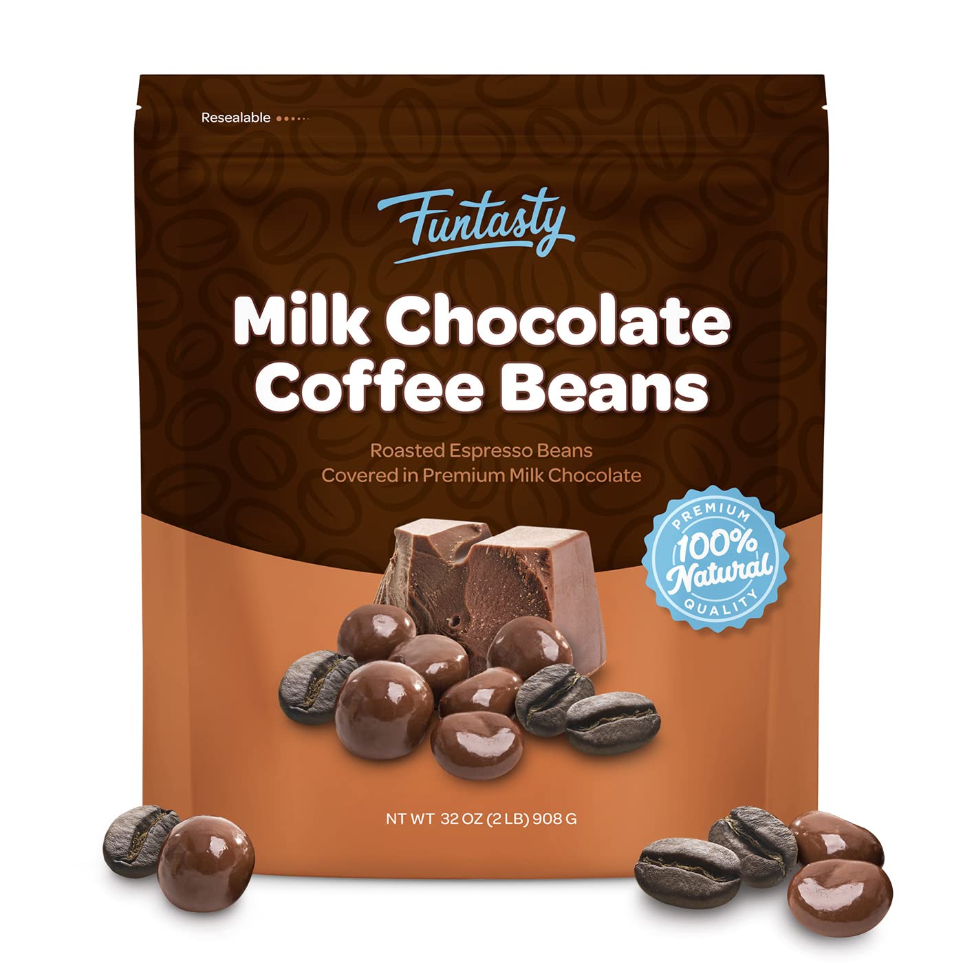 Premium Milk Chocolate Covered Espresso Coffee Beans - Gourmet Candy Snack (2 LB Bulk Pack) - Perfect for Office Treats, Gift Baskets & Coffee Lovers