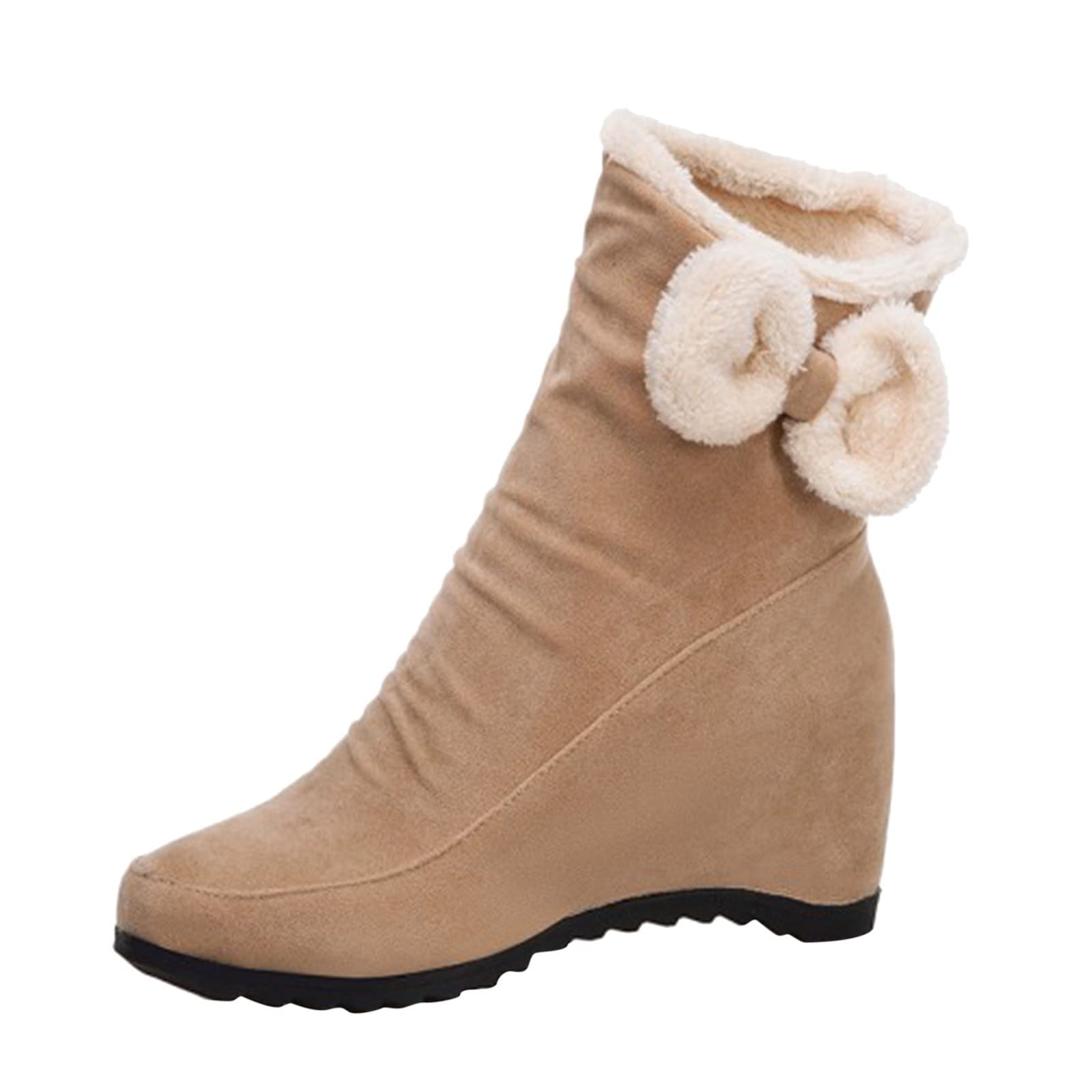 Women's Fashion Tassel Bowknot Suede Winter Boots with Increased Heel - Warm Snow Boots for Women, Slip-Resistant & Comfortable (Beige, Size 8.5 US) | Perfect for Cold Weather, Snow Days & Winter Outfits
