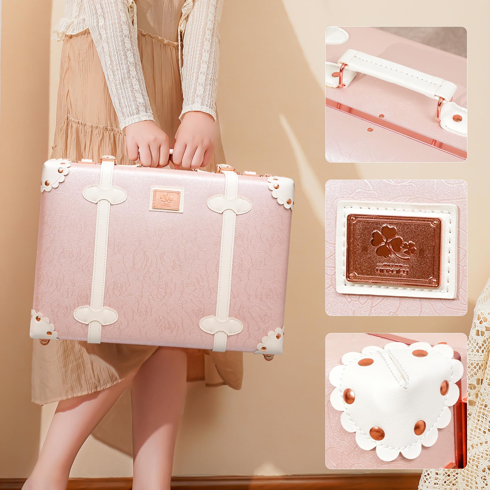 Urecity Vintage Mini Leather Trunk Suitcase - Cute Carry-on Overnight Bag with Adjustable Shoulder Strap | Perfect for Weekend Getaways, Business Trips & Airplane Travel