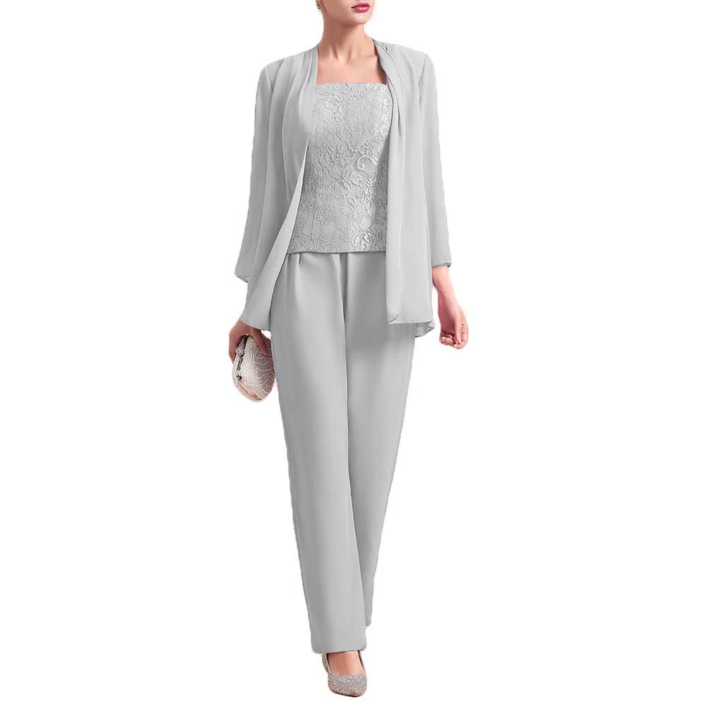 Elegant Mother of The Bride Pant Suit Set - 3 Piece Long Sleeve Jacket & Pants Outfit for Wedding Guest, Party & Special Occasions