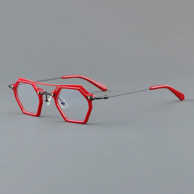 CCspace Unisex Full Rim Polygon Double Bridge Acetate Alloy Eyeglasses 3812 - Stylish & Durable Frame for Men & Women - Perfect for Work, Reading & Fashion Accessories