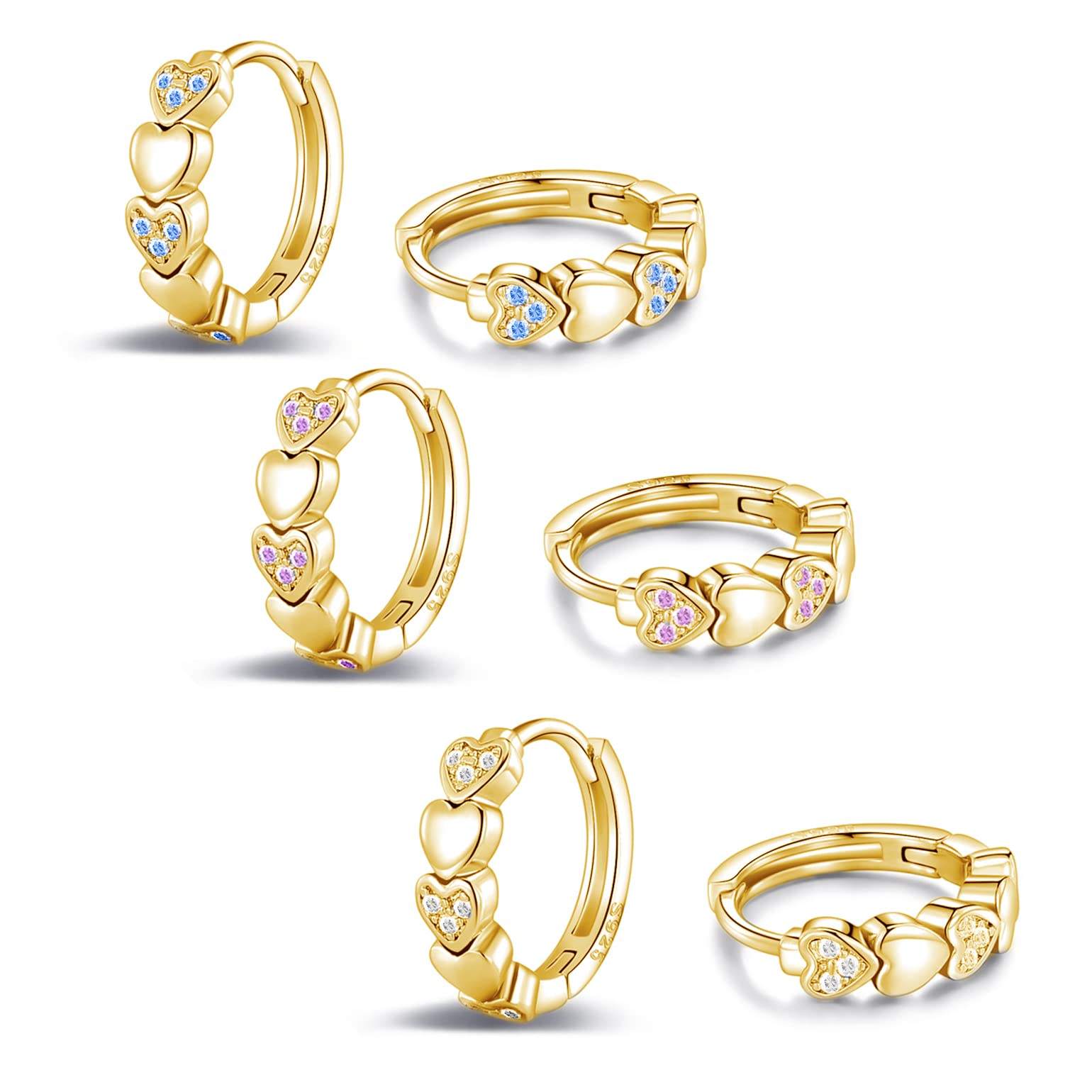 925 Sterling Silver Huggie Hoop Earrings for Women & Teen Girls - Heart Shaped Cubic Zirconia Small Cute Earrings for Everyday Wear, Gift Giving & Special Occasions