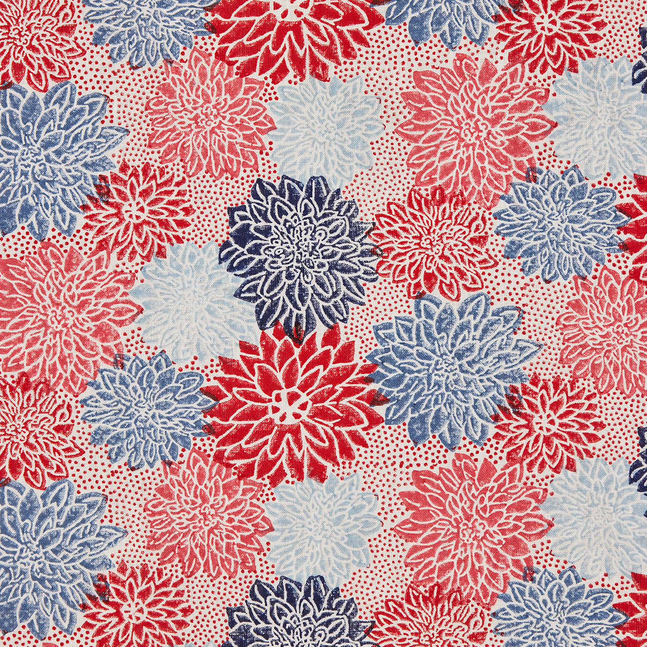 Premium Dahlia Block Printed Cotton Fabric - Crimson & Indigo Handmade Textile for Home Decor, Quilting, and DIY Crafts