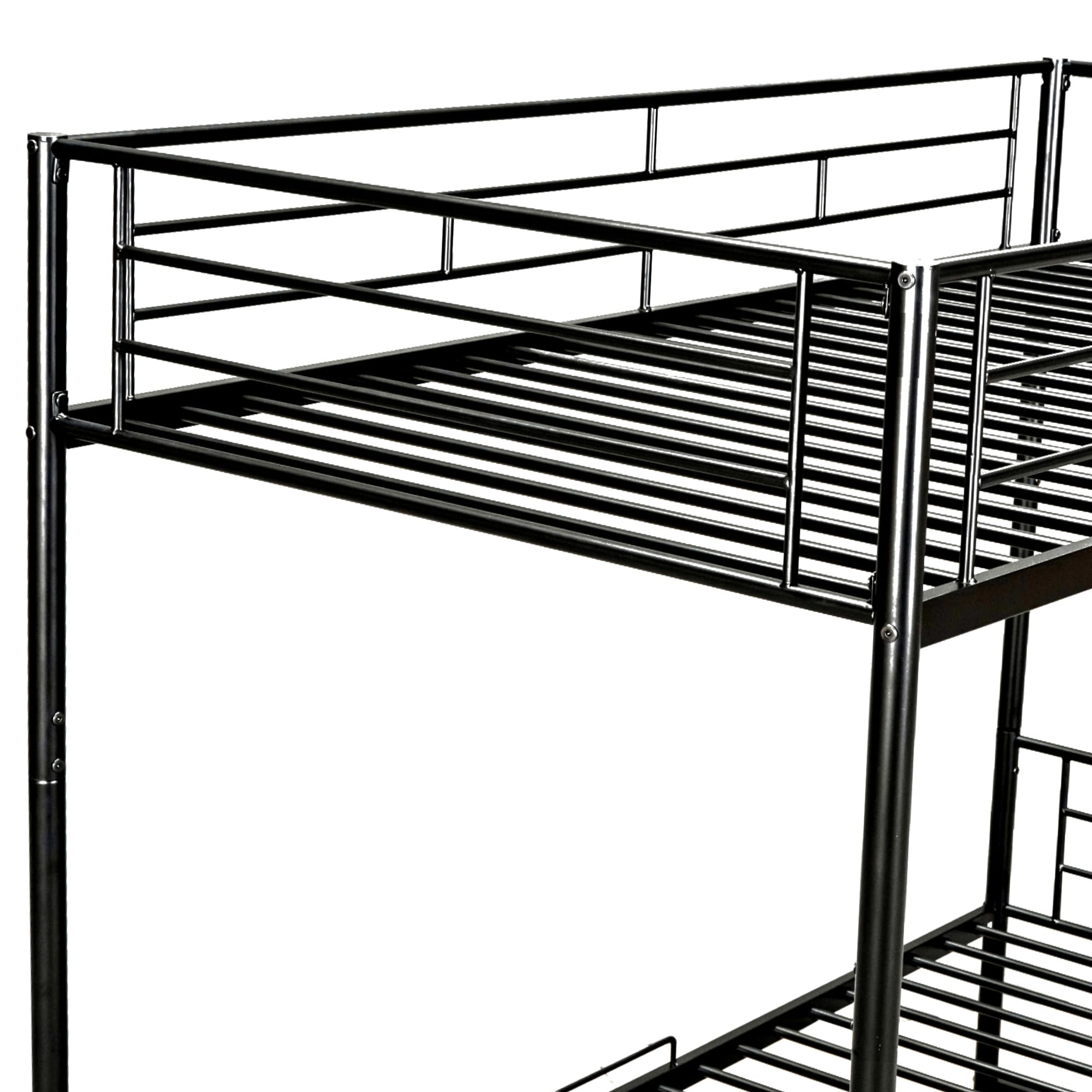Merax Twin Over Twin Metal Bunk Bed with Storage Shelf, Ladder & Safety Guard Rails - Space Saving Kids Bedroom Furniture for Small Rooms, Dorms or Guest Rooms (Black)