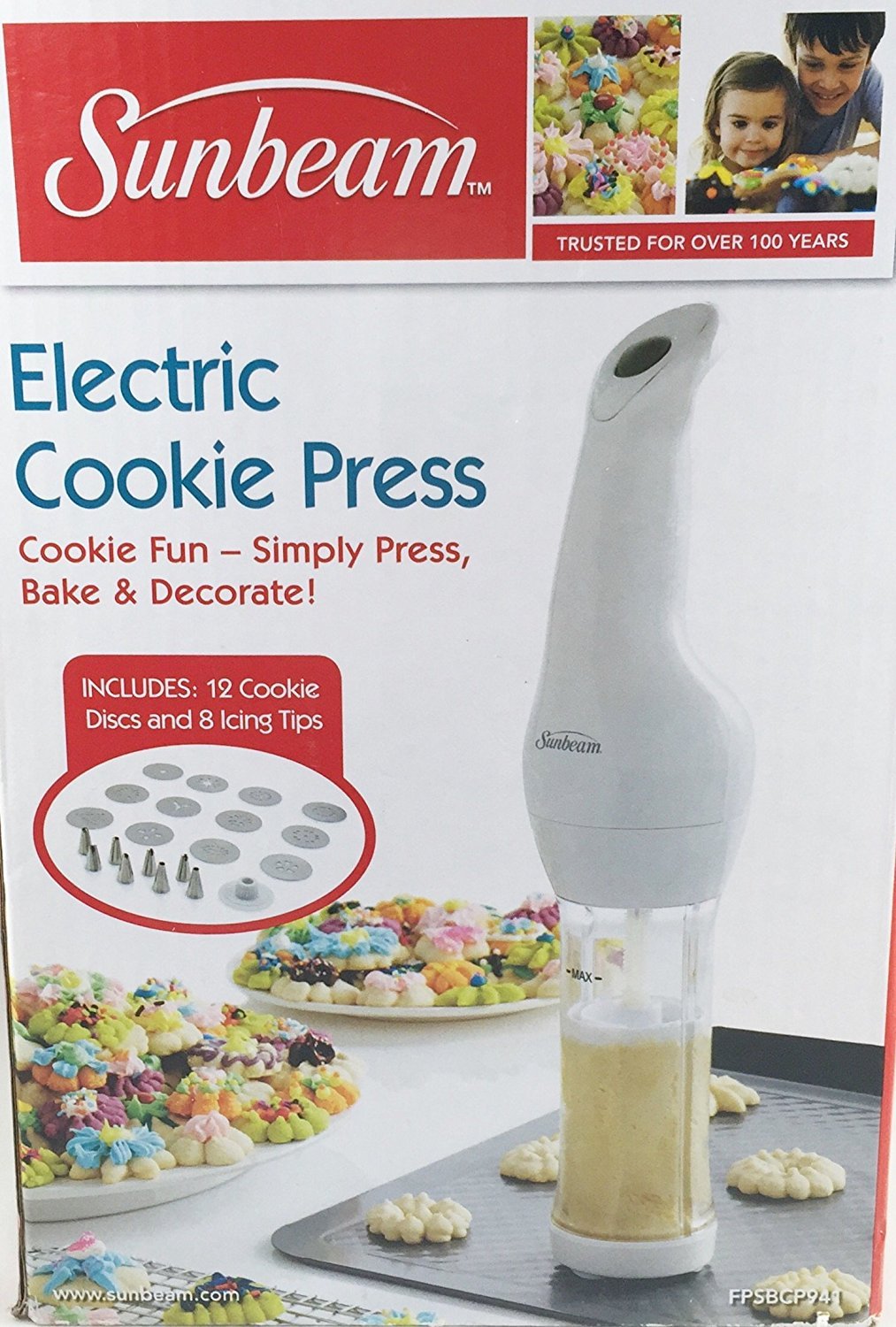 Sunbeam Electric Cookie Press - Easy-to-Use Cookie Maker for Baking Christmas, Wedding & Holiday Cookies - Perfect for Home Bakers & Professional Bakeries