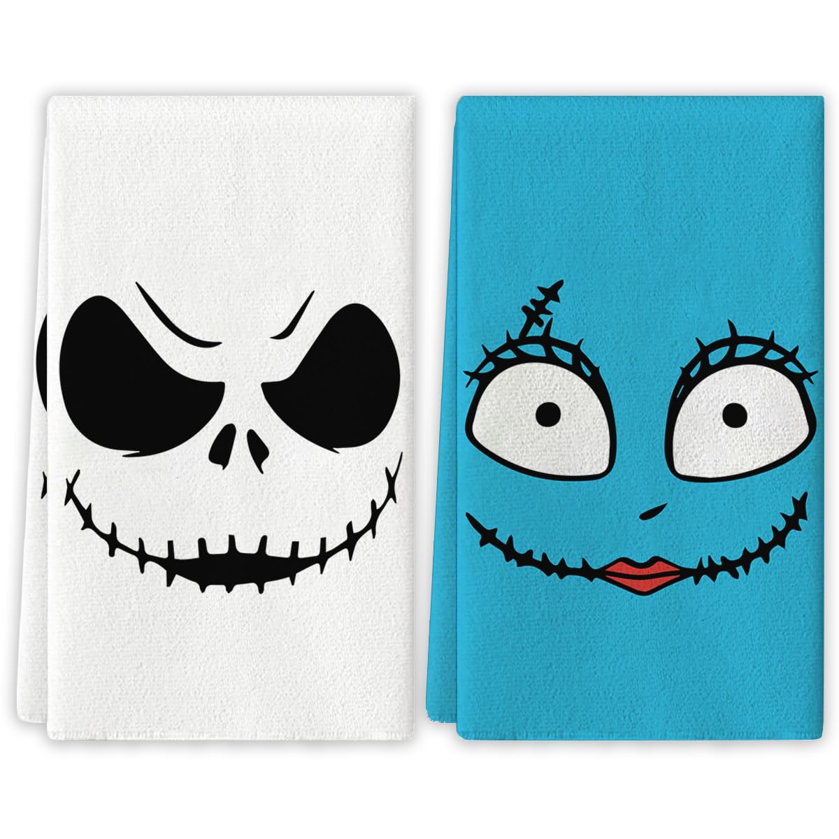 Halloween Kitchen Towels - Nightmare Before Christmas Dish Towels Set with Jack & Sally - Gothic Decor for Day of The Dead, Home & Party Decorations - Perfect for Halloween Parties, Kitchen Decor & Themed Gift Giving