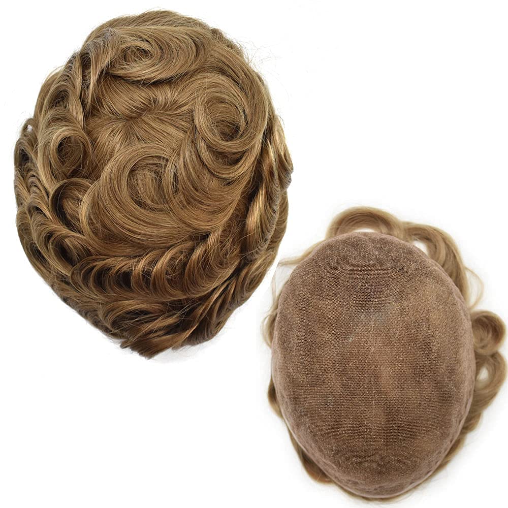 Premium Swiss Lace Men's Toupee with Bleached Knots - Natural Hairline, Durable Full French Lace Hairpiece for Men (7