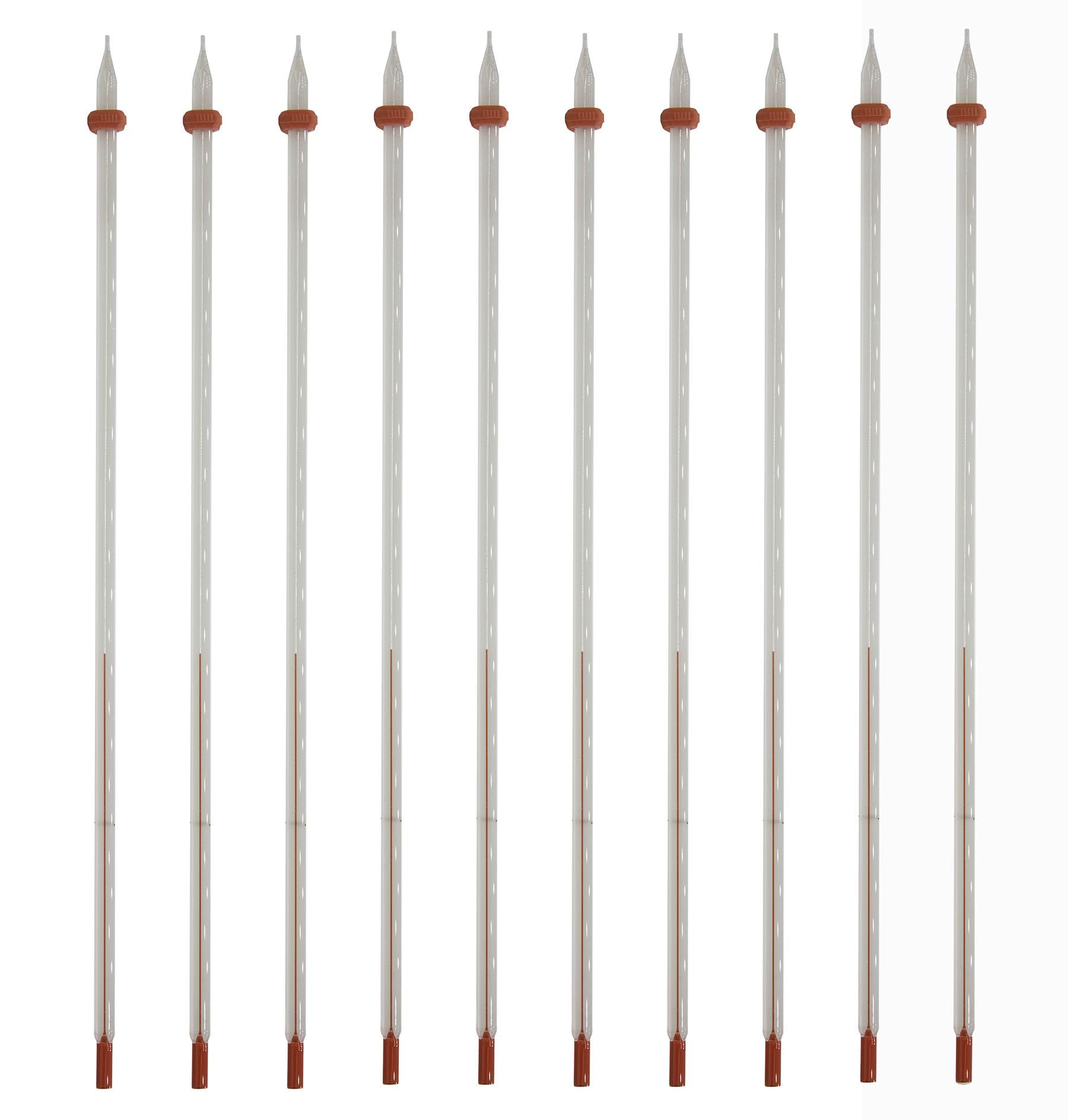 6300-10 Laboratory Thermometer - Red Alcohol Filled, Ungraduated (-20°C to 110°C), White Back, Partial Immersion - Pack of 10 for Science Experiments & Classroom Use