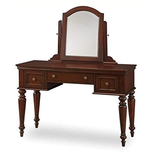 Lafayette Cherry Vanity Table with Mirror - Center Drawer & 2 Side Drawers, Antique Brass Hardware for Bedroom Makeup Dressing Table | Perfect for Home Decor, Bridal Suite & Beauty Room Organization