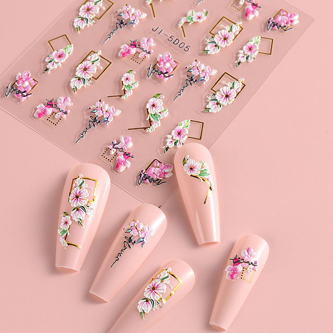 BZKSER Nail Art Stickers - 4 Sheets 3D Flower Nail Decals, Self-Adhesive 5D Nail Design Stickers for Manicure | Perfect for DIY Nail Art, Salon Use, and Special Occasions