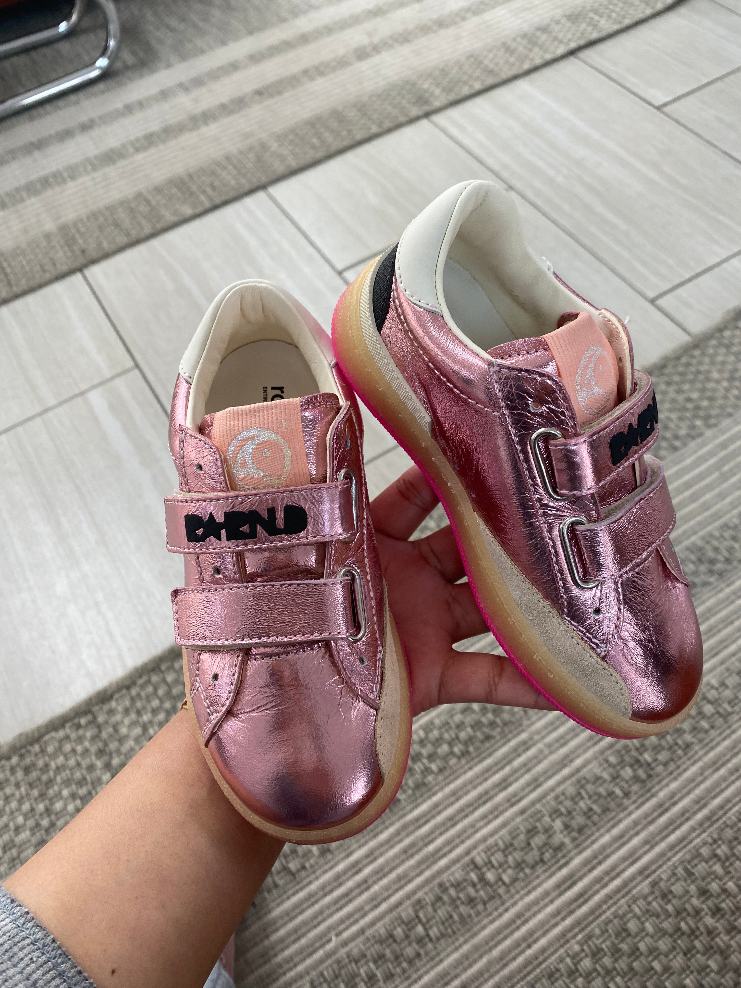 Rondinella Women's Pink Metallic Velcro Sneakers - Lightweight Comfortable Walking Shoes for Casual Outfits & Everyday Wear