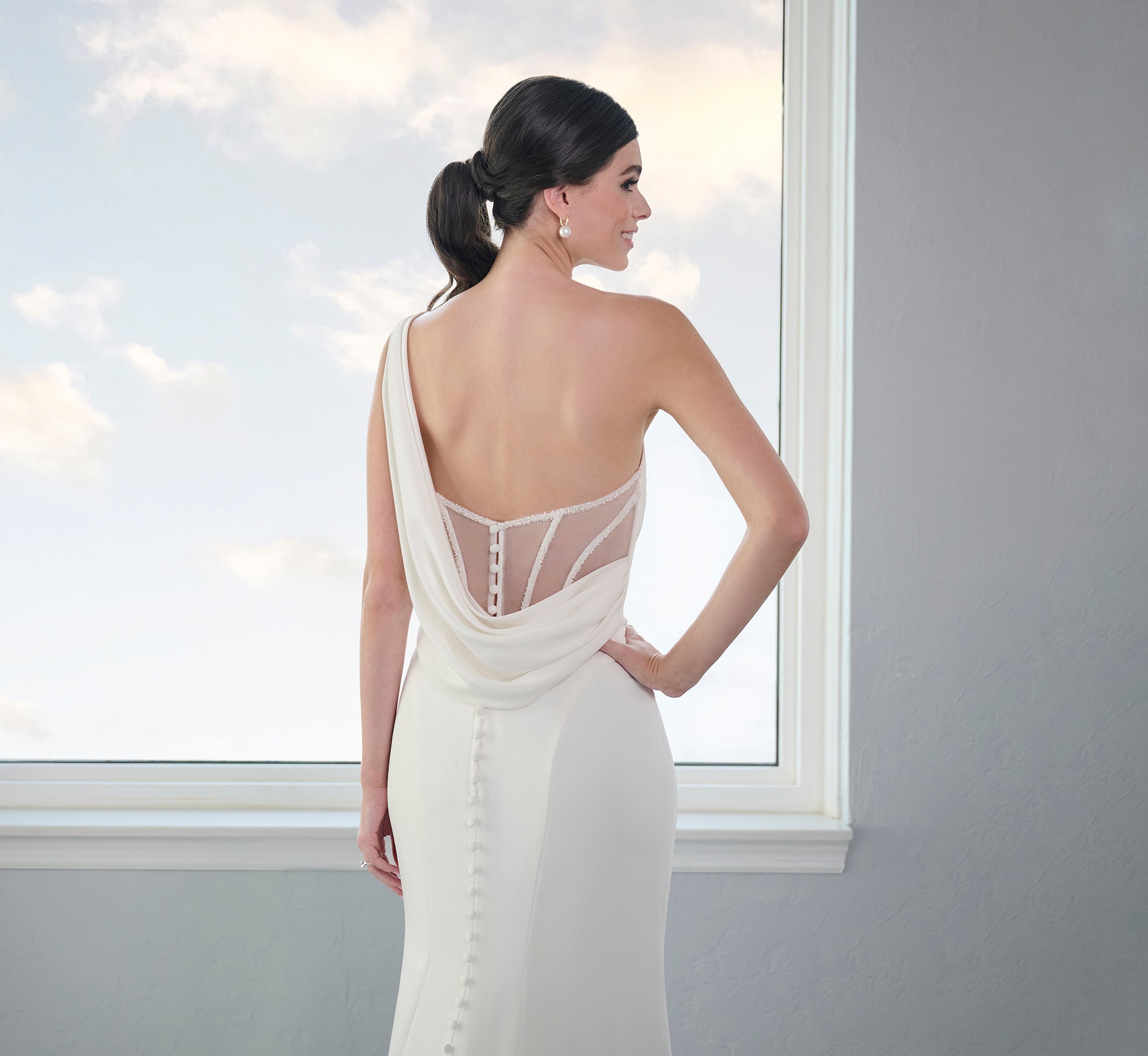 Elegant One Shoulder Ivory Stretch Matte Charmeuse Gown - Perfect for Evening Galas, Weddings & Formal Events