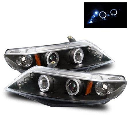 2006-2011 Honda Civic Sedan 4dr Black Dual Halo LED Projector Headlight Housing Kit - Upgrade for Night Driving & Custom Style