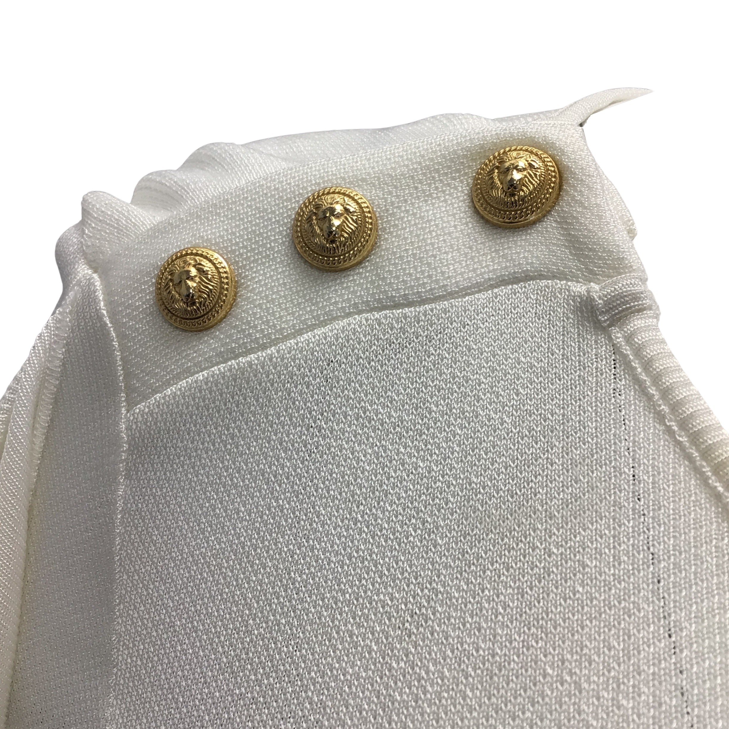 Balmain Ivory & Gold Buttoned Ruffled Long Sleeve Knit Blouse for Women | Elegant Office Wear & Evening Party Outfit