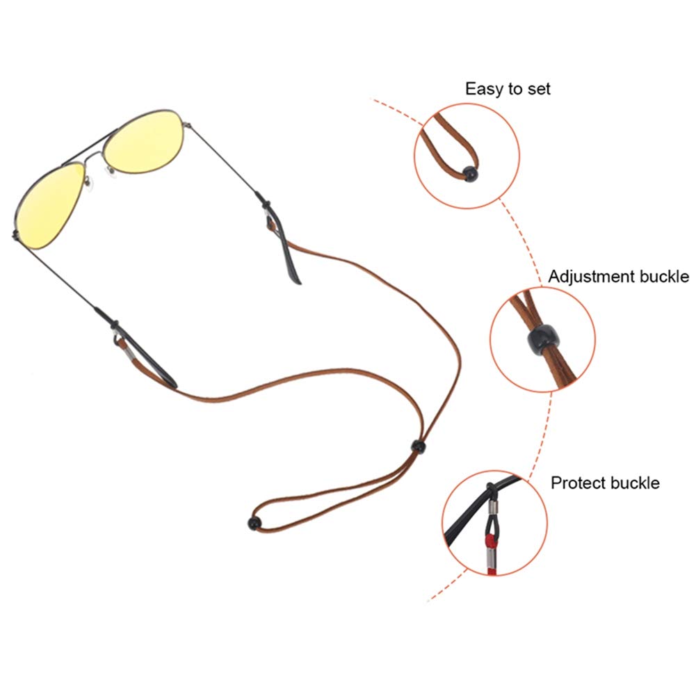 Adjustable PU Leather Eyeglass Strap - 5pcs Multi-Color for Sports & Reading Glasses