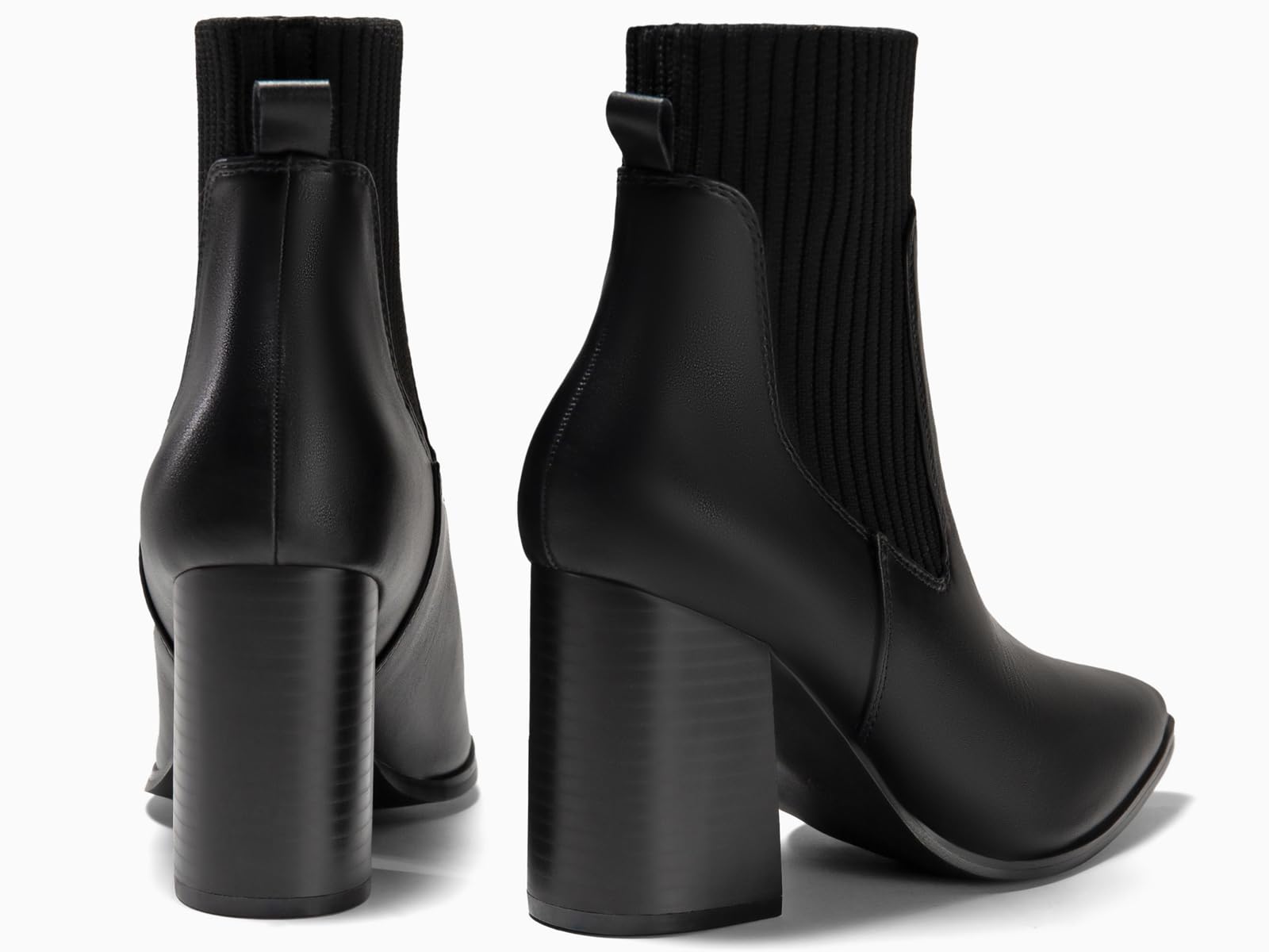 Coutgo Women's Chunky Heel Ankle Boots - Pointed Toe Knit Chelsea Booties with Stacked Heel for Winter | Dressy & Casual Outfits, Office Wear, Holiday Parties