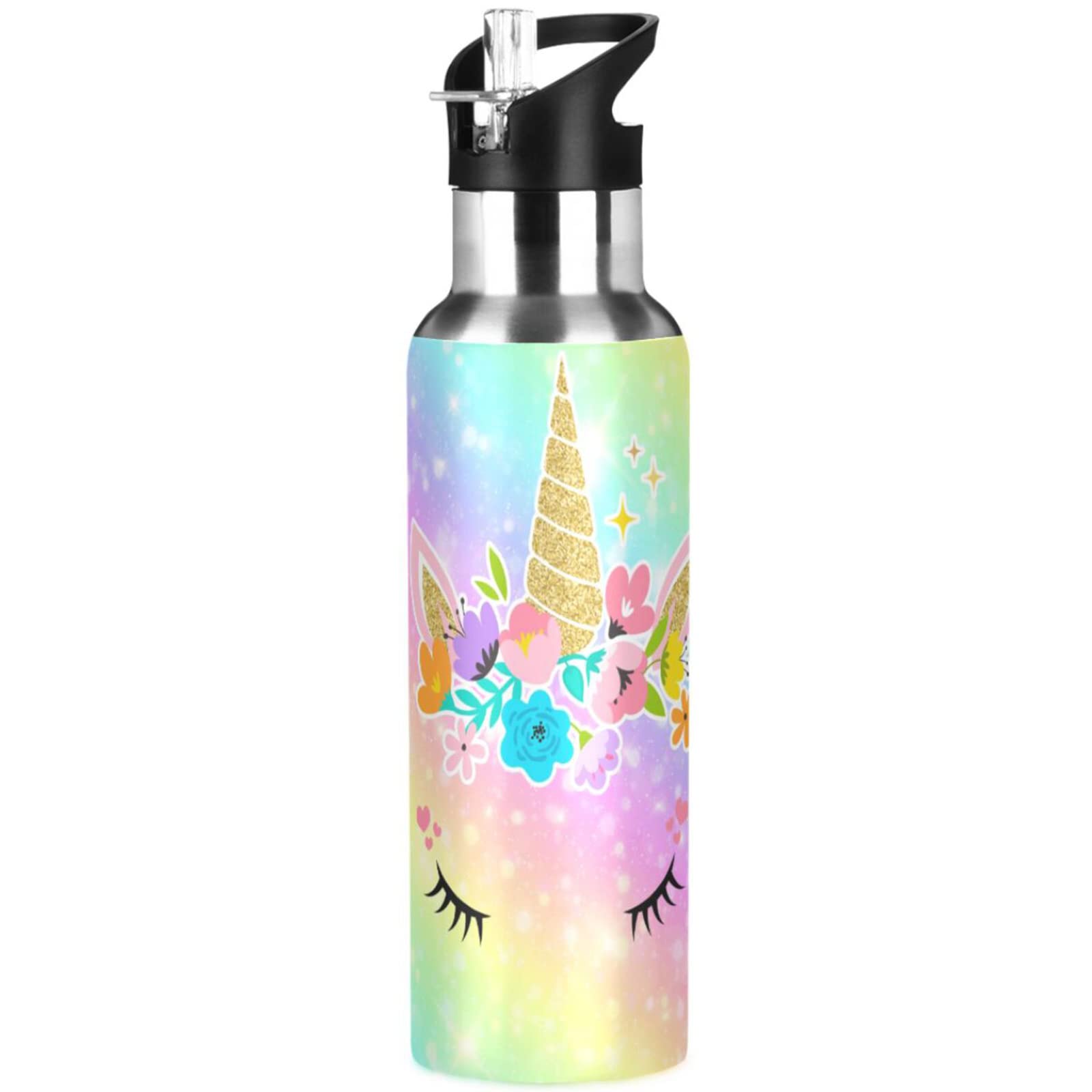 Unicorn Insulated Water Bottle for Kids - 20oz Stainless Steel Vacuum Flask with Straw Lid & Handle, BPA-Free, Leak Proof - Perfect for School, Outdoor Activities & Travel