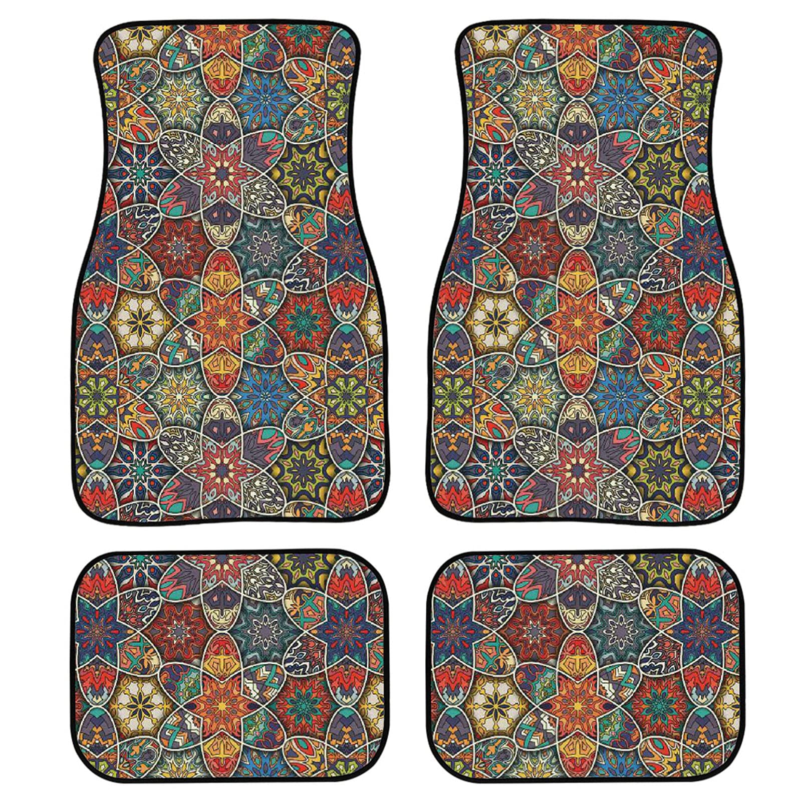 KUILIUPET Colorful Mandala Printed Car Floor Mats - Universal Fit for Sedan, SUV, Truck & Van - Front & Rear Cushion Pads - Easy to Clean & Washable - Perfect for Road Trips, Daily Commute & Interior Decor