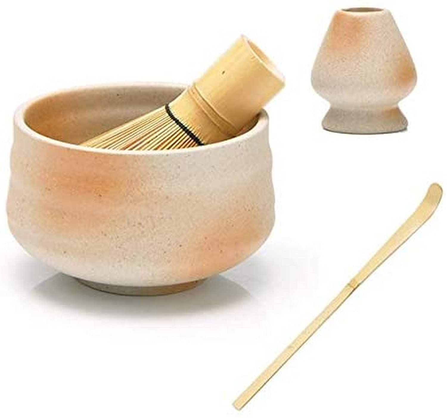 Premium Matcha Bowl Set - Handcrafted Sunrise Orange Ceramic Tea Cup with Bamboo Whisk & Accessories for Japanese Tea Ceremony, Home Kitchen, or Gift