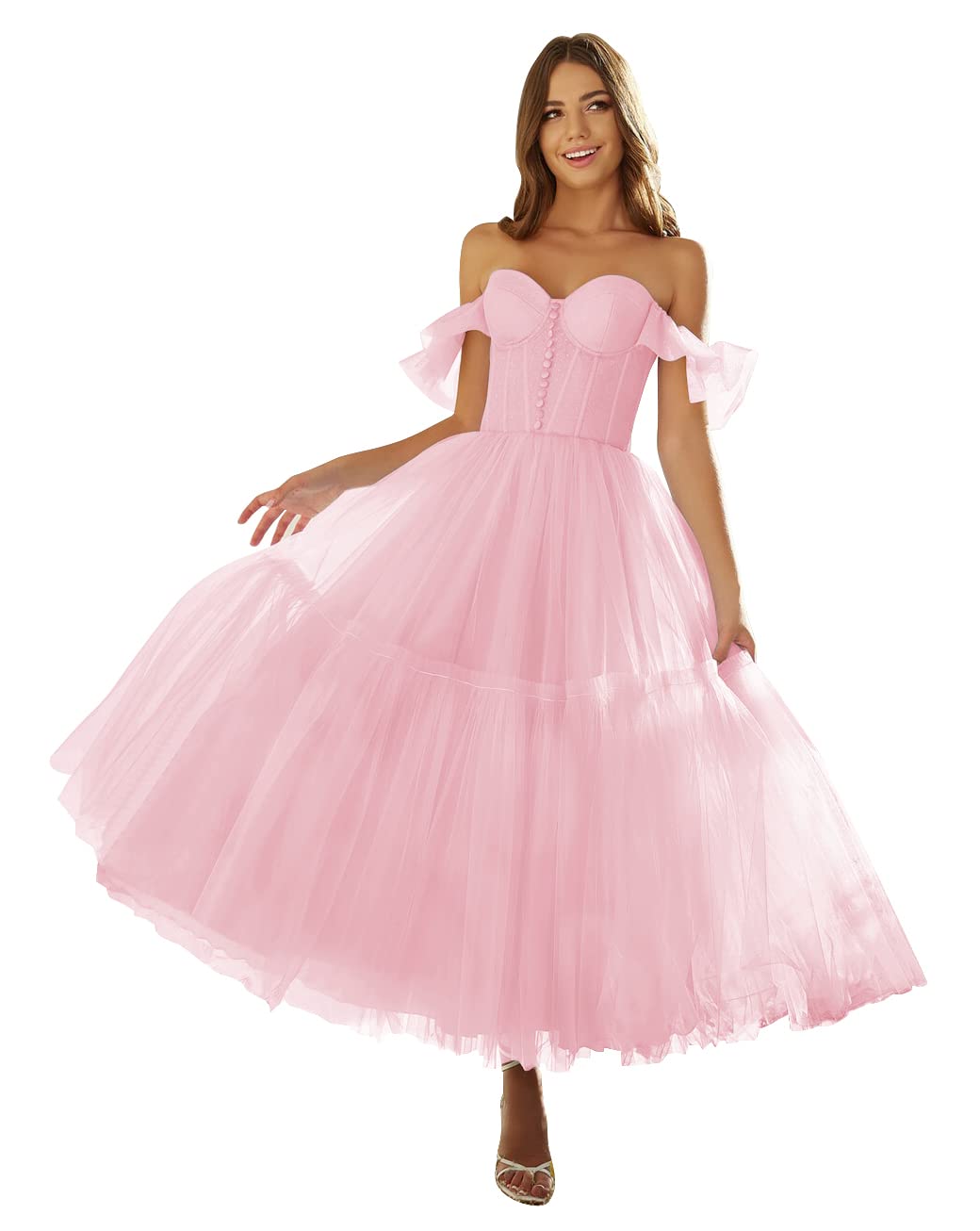 Elegant Off Shoulder Long Puffy Sleeve Tulle Prom Dress for Women - Ball Gown Formal Evening Gown for Homecoming, Wedding, Quinceañera & Special Occasions