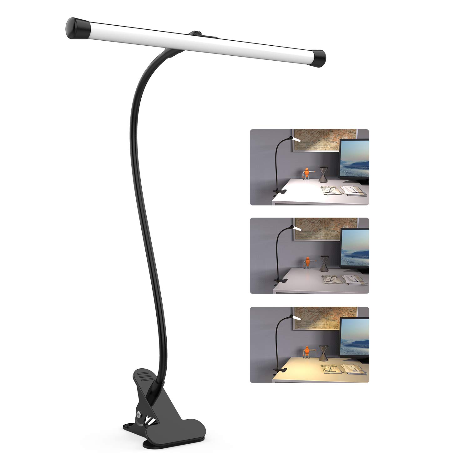 YOUKOYI LED Clamp Desk Lamp - 10 Brightness Levels & 3 Color Modes Adjustable, Stepless Dimming Eye-Caring Light for Home Office, Reading, Studying, Crafting, and Workspace Lighting