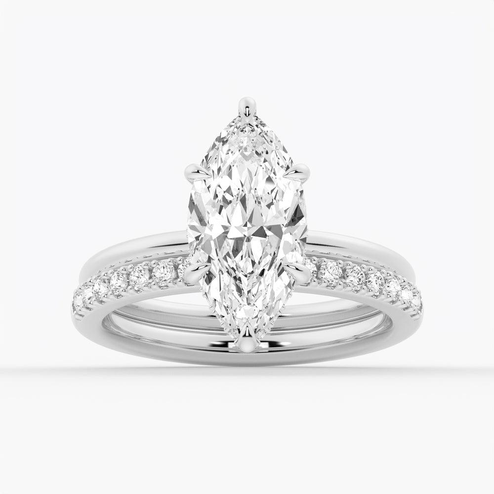 Petite Marquise Solitaire Moissanite Engagement Ring & Matching Men's Wedding Band Set - Elegant Couple Rings for Proposals, Anniversaries & Special Occasions