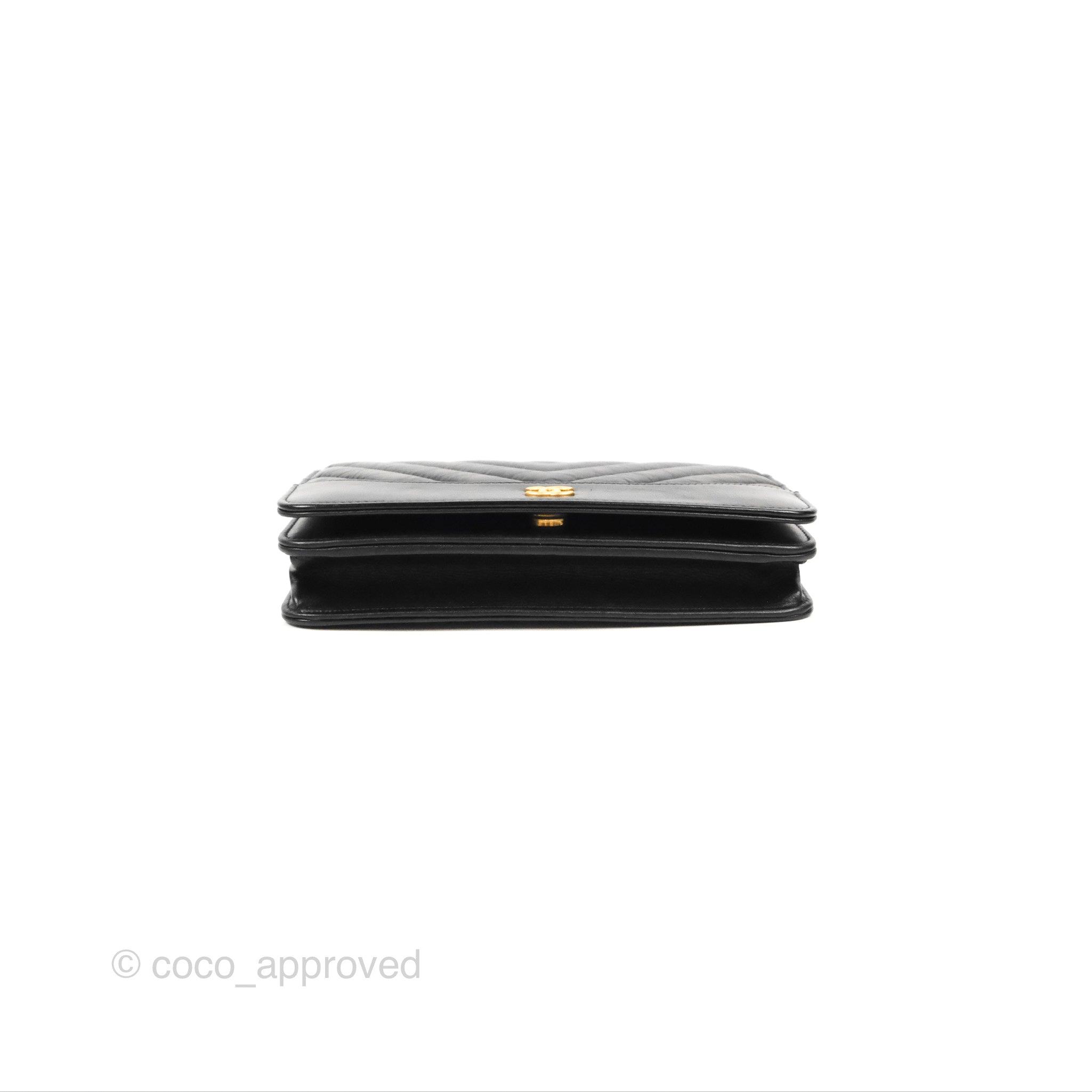Chanel Chevron Wallet on Chain WOC Black Calfskin Gold Hardware - Luxury Crossbody Bag for Women, Perfect for Evening Events & Daily Use