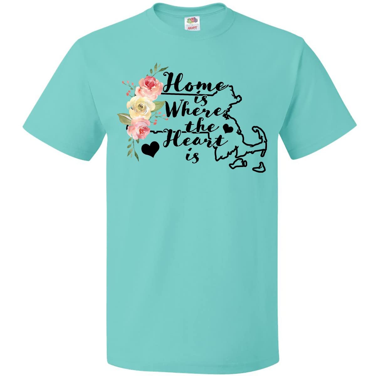 Inktastic Massachusetts Home is Where The Heart is Watercolor Graphic T-Shirt for Women & Men - Casual Wear, Travel Souvenir, Gift Idea