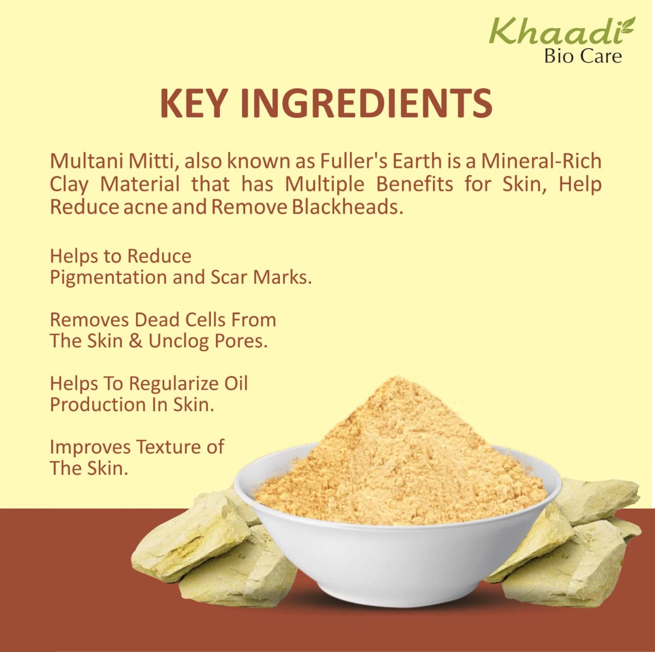 Khaadi Bio Care Pure Multani Mitti (Fuller's Earth) Powder for Skin & Face - 250gm | Natural Clay Mask for Glowing Skin, Acne Treatment & Oil Control | Perfect for DIY Spa & Beauty Routine
