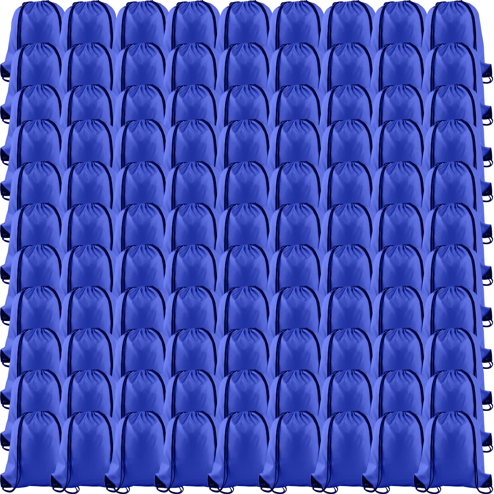 KUUQA 100Pcs Blue Drawstring Backpacks - Bulk String Bags for Sports, Gym, Travel & Storage | Lightweight Carry-On Bags for School, Beach, Camping & Shopping