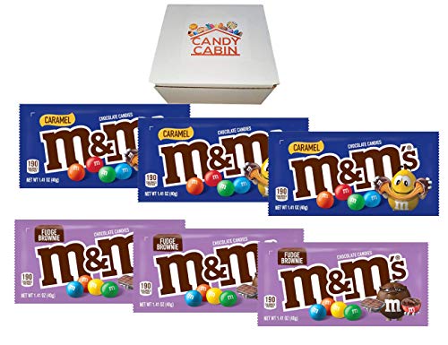 M&M's Chocolate Candy Pouches - 6 Pack Variety (Caramel & Fudge Brownie) | Bulk Candy for Parties, Office Snacks & Halloween Treats | by Candy Cabin