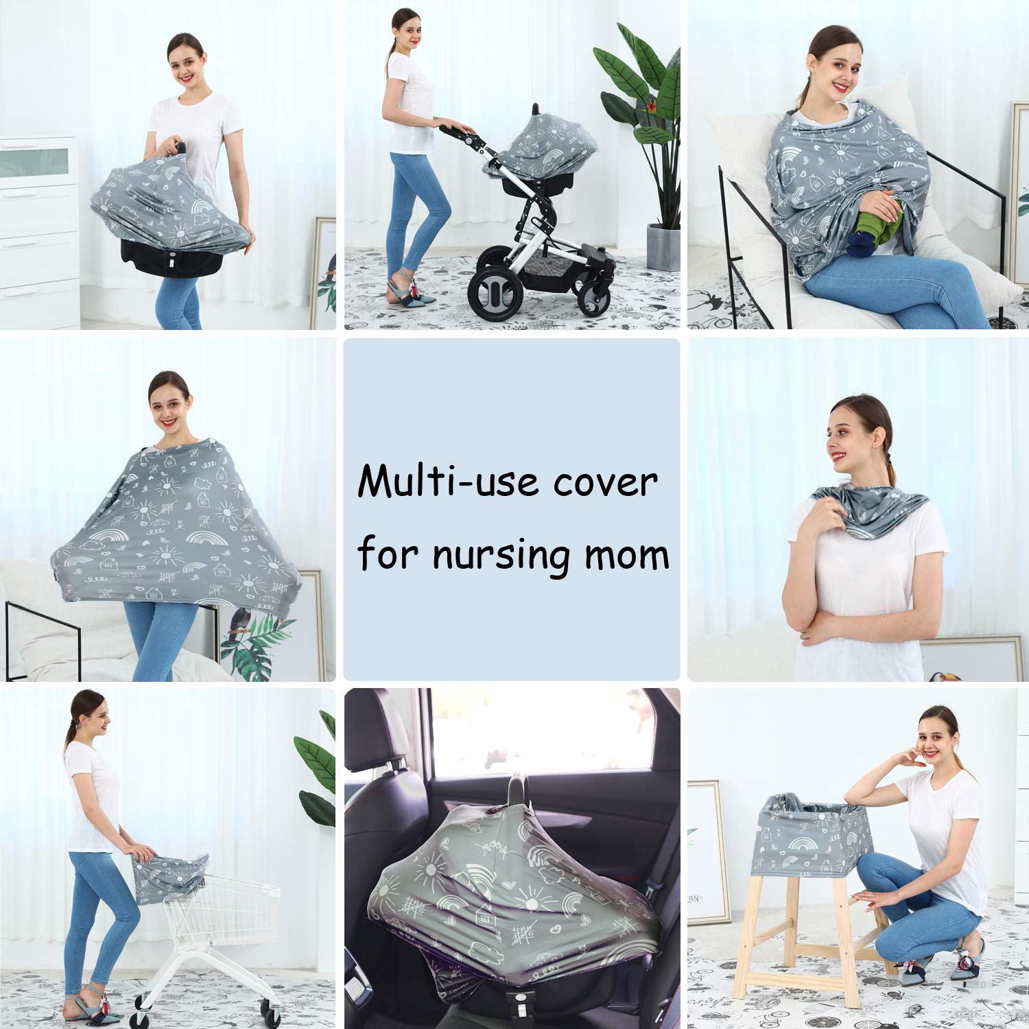 Multi-Use Baby Car Seat Canopy & Nursing Cover - Breathable Stroller Cover for Infants, Universal Car Seat Cover for Boys & Girls, Perfect Baby Shower Gift (Creativity Design) - Ideal for Travel, Shopping & Breastfeeding in Public