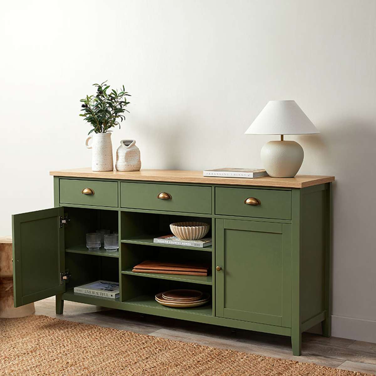 Hastings Buffet Sideboard - Olive Green & Natural Wood Finish | Stylish Storage for Dining Room, Living Room & Entryway