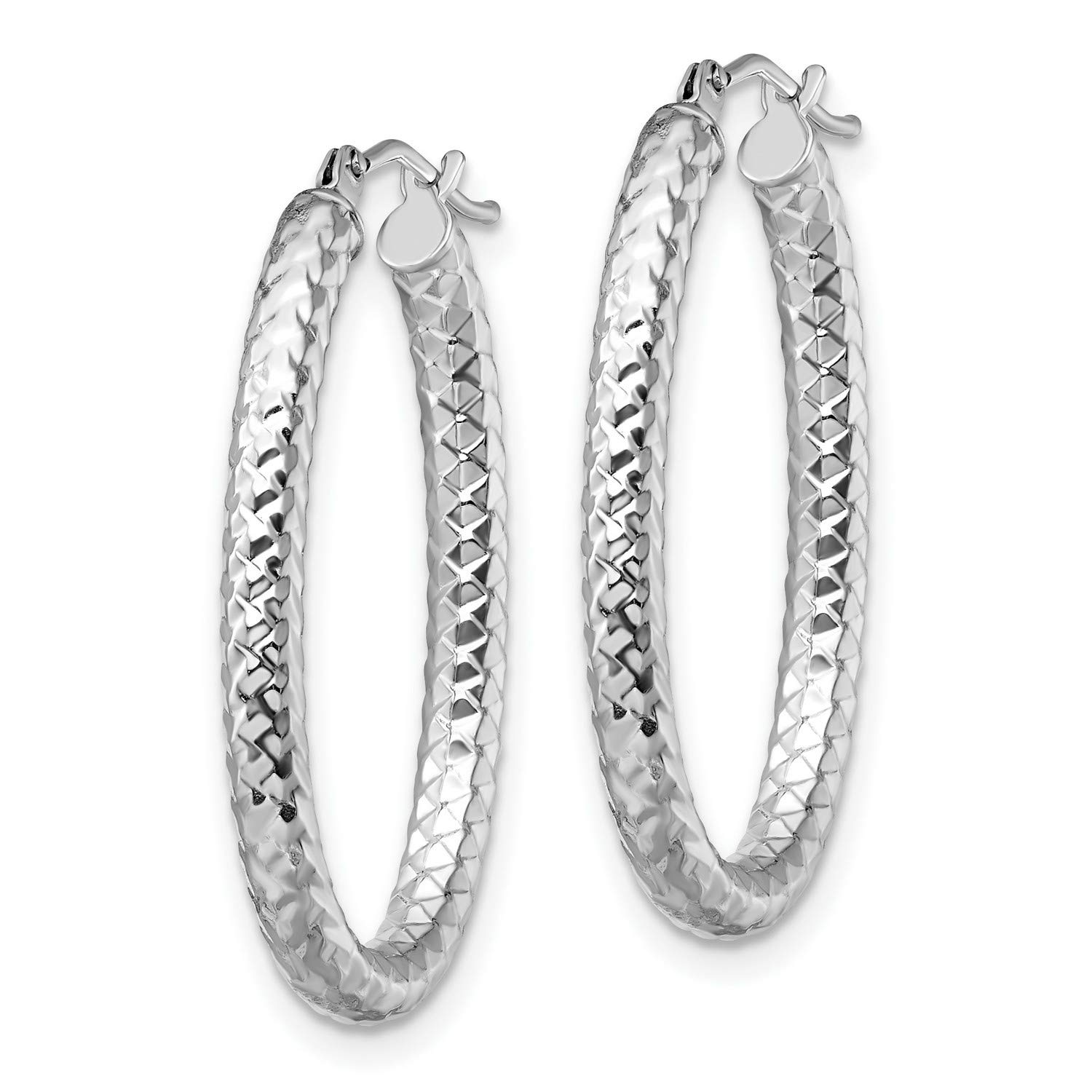 14K White Gold ForeverLite Polished & Textured Earrings 32x19mm - Elegant Dangle Earrings for Women, Perfect for Weddings, Parties & Special Occasions