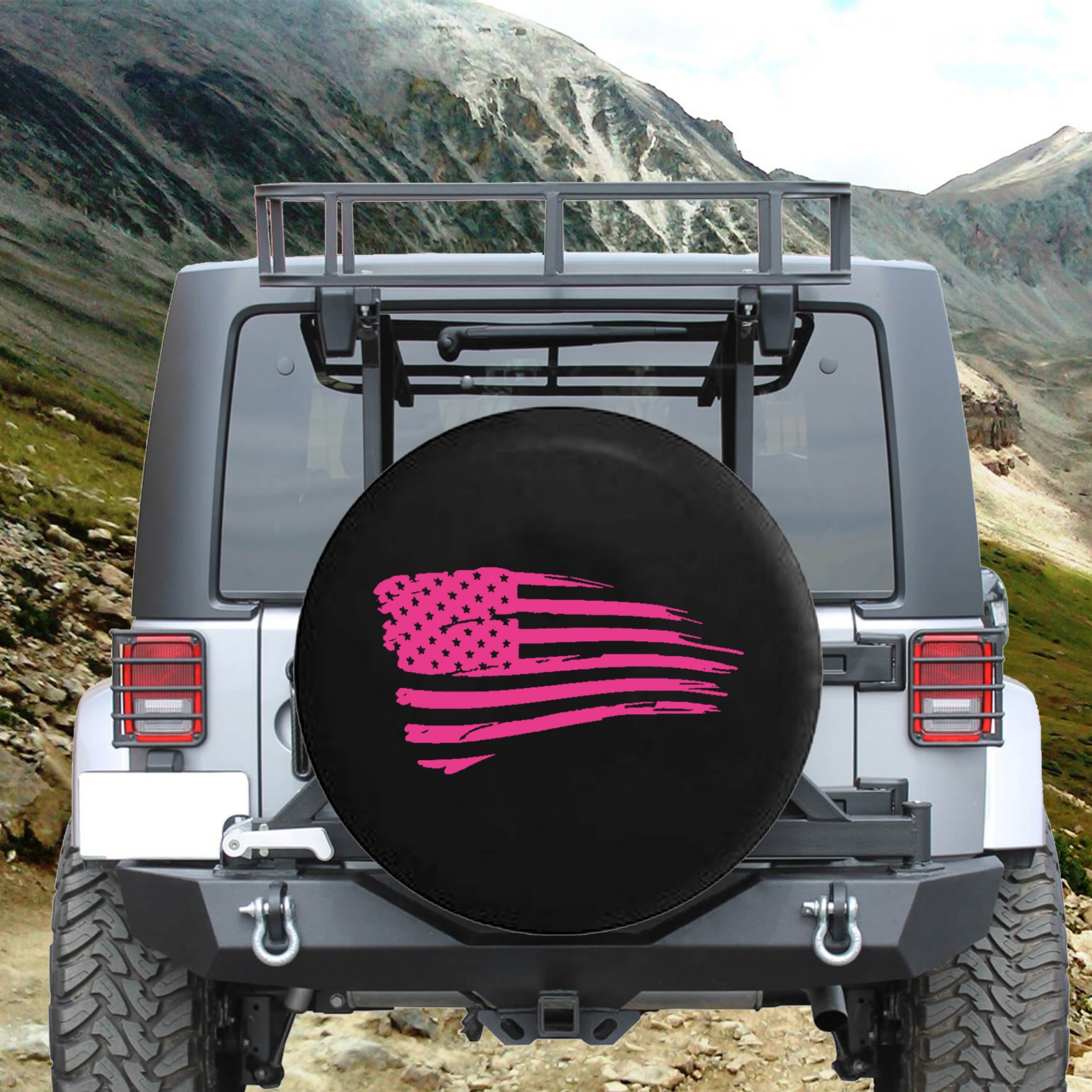 31-inch Pink Ink Waving American Flag Military Spare Tire Cover for SUV, Camper & RV | Patriotic Car Accessories | Perfect for 4th of July, Veterans Day & Road Trips