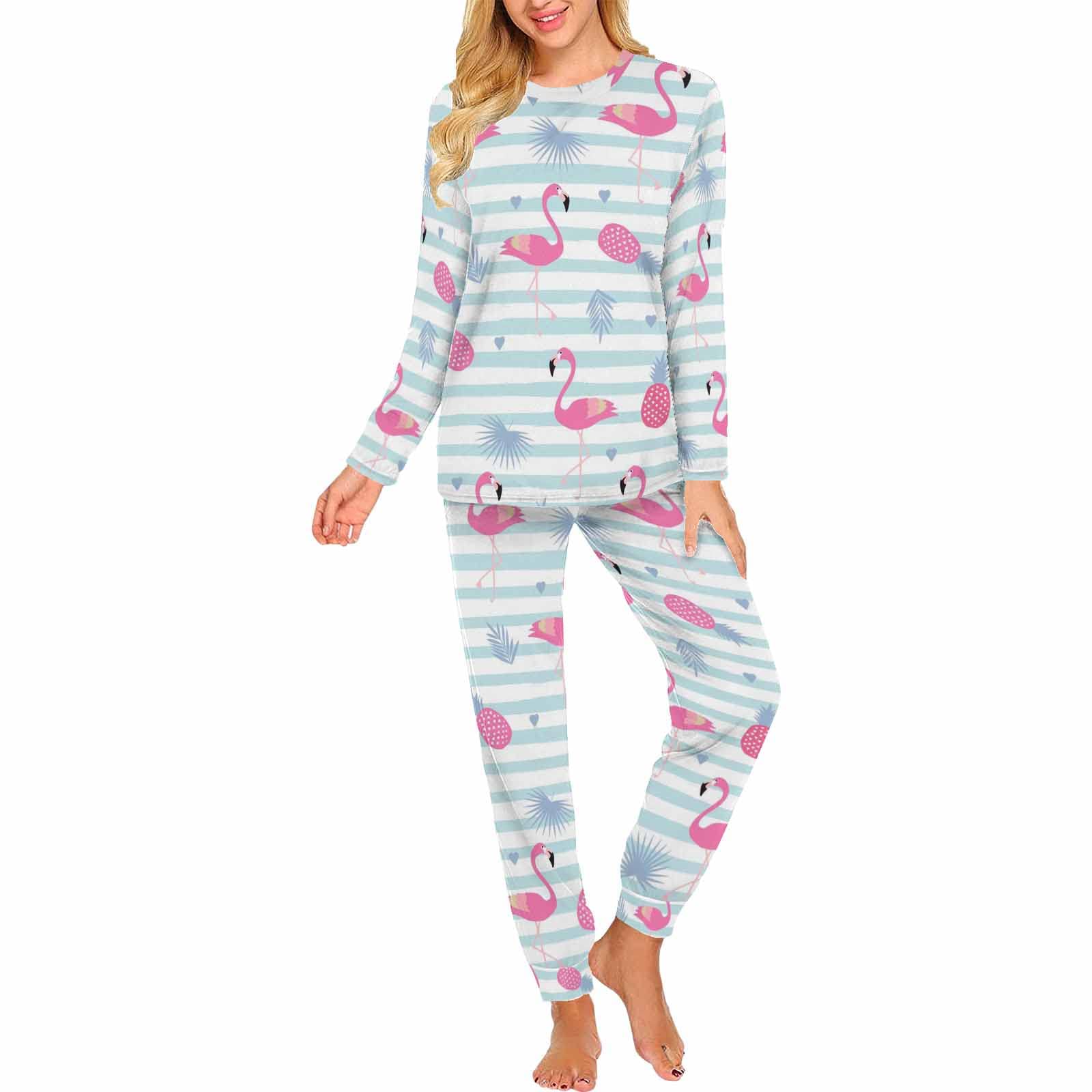 **InterestPrint Pineapple Blue Women's Long Sleeve Loungewear Set - Soft Sleepwear & Pajama PJS for Relaxing at Home, Sleeping, or Lounging**