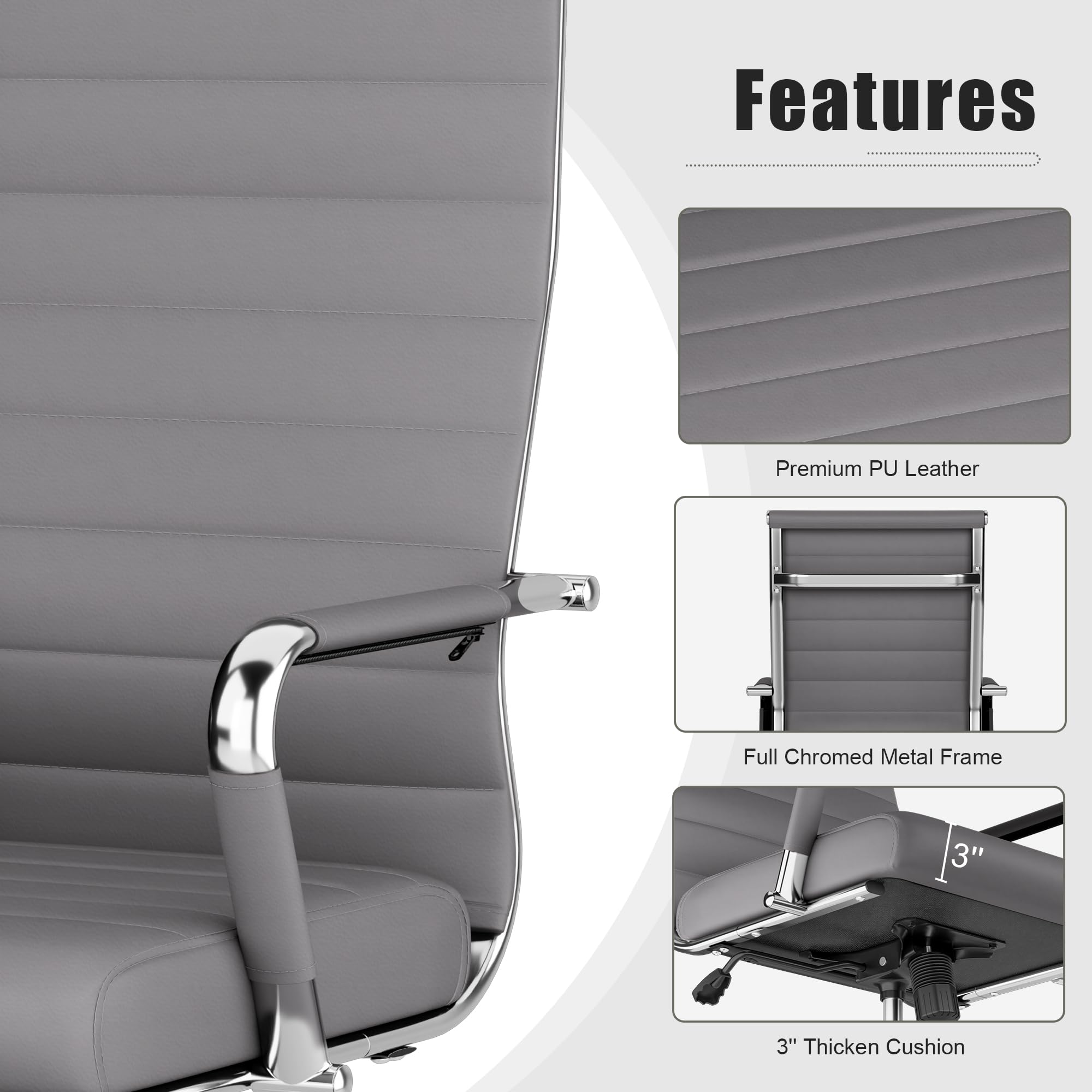 Okeysen Grey Ergonomic Office Chair - Adjustable Height Leather Executive Swivel Rolling Chair for Home Office & Conference Room - Perfect for Long Hours of Work, Video Calls, and Professional Meetings