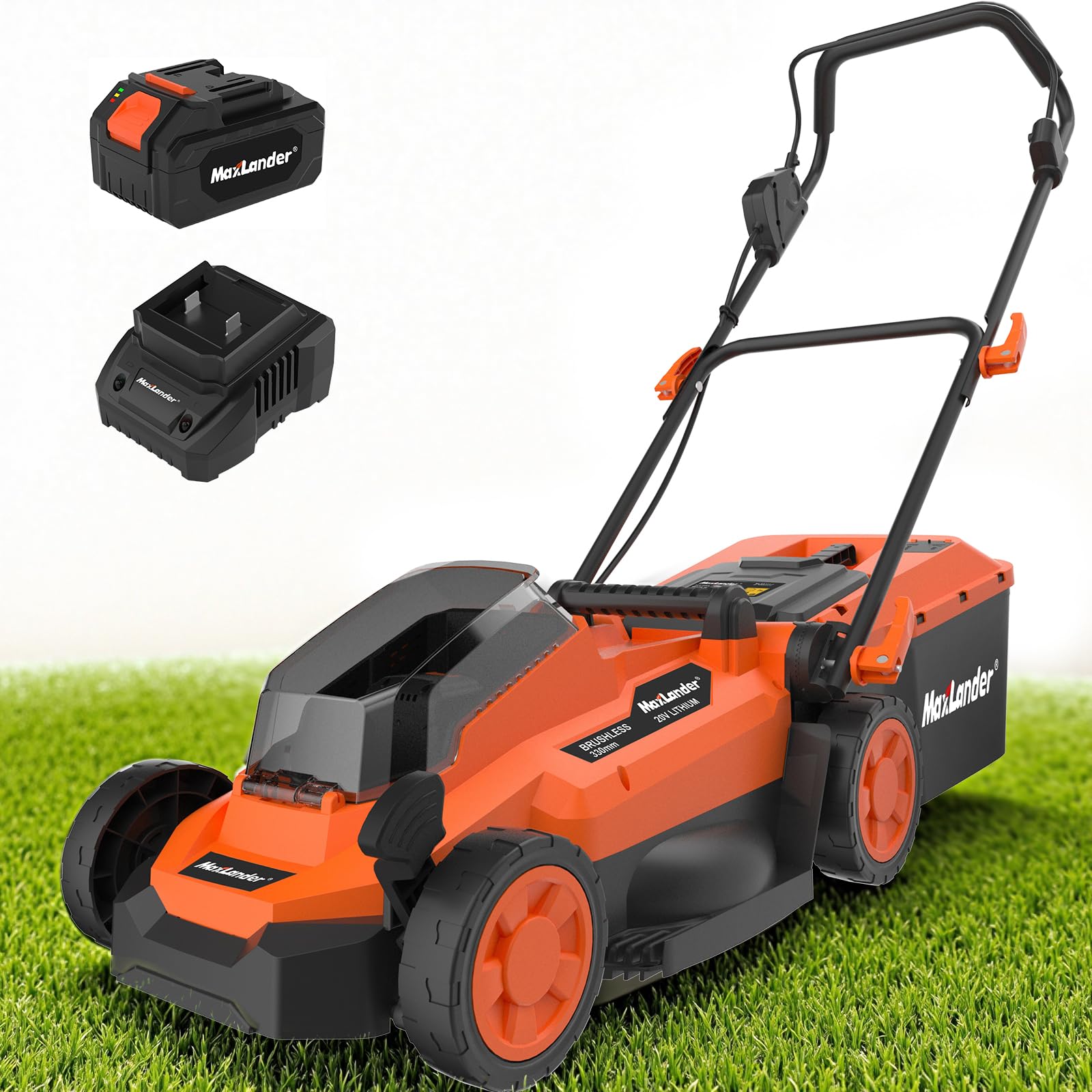 Maxlander 20V Cordless Electric Lawn Mower - 13 Inch 2-in-1 Brushless Motor Mower with 5-Position Height Adjustment, Includes 4.0Ah Battery & Charger - Perfect for Small to Medium Yards, Patios & Garden Maintenance